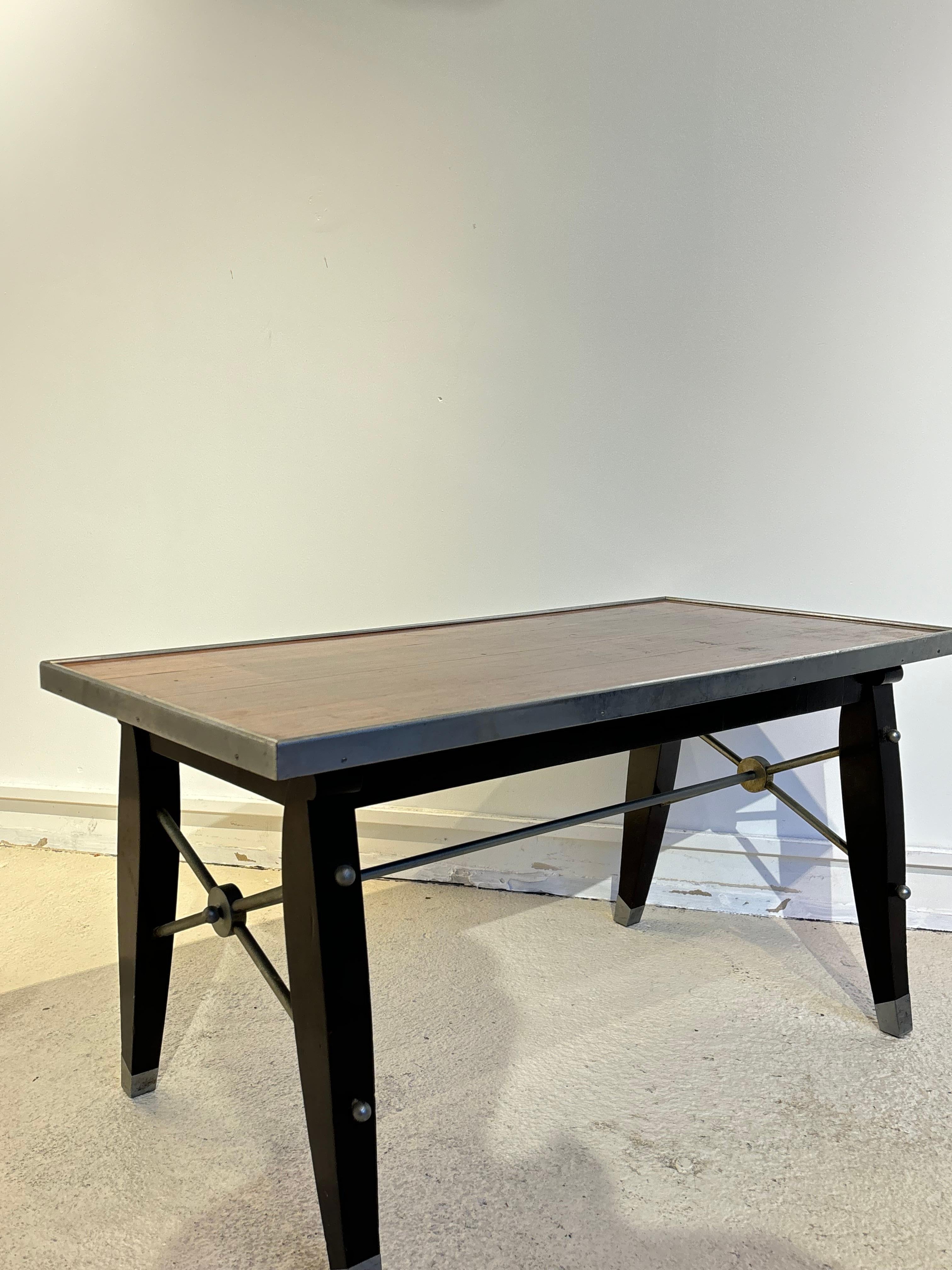 Jules Leleu Antique Coffee Table, Nickel-Plated Rosewood, 1930