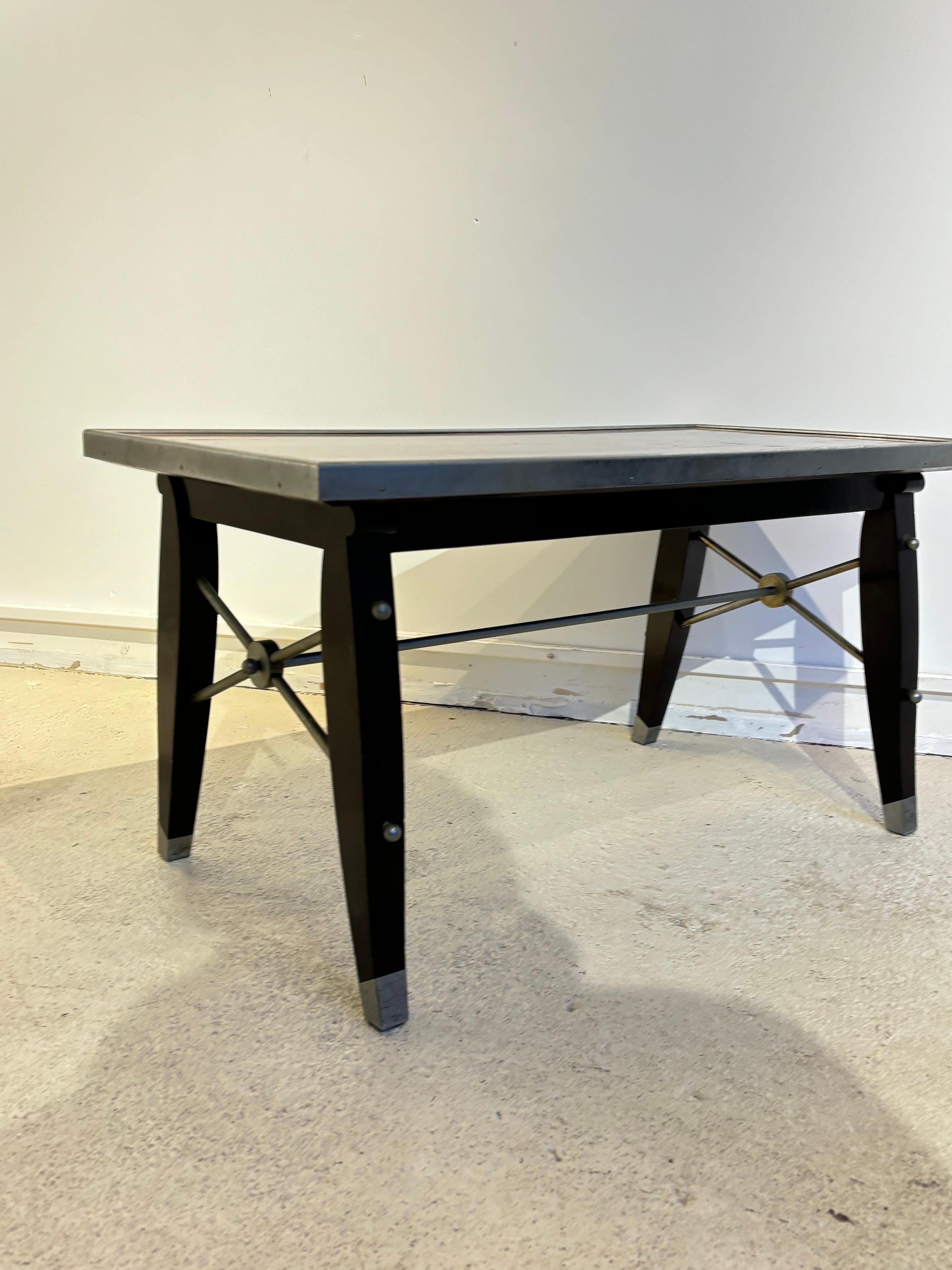 Jules Leleu Antique Coffee Table, Nickel-Plated Rosewood, 1930