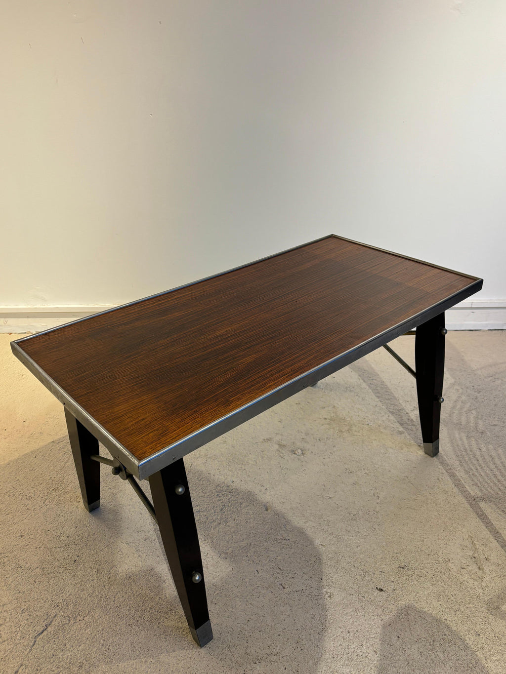 Jules Leleu Antique Coffee Table, Nickel-Plated Rosewood, 1930