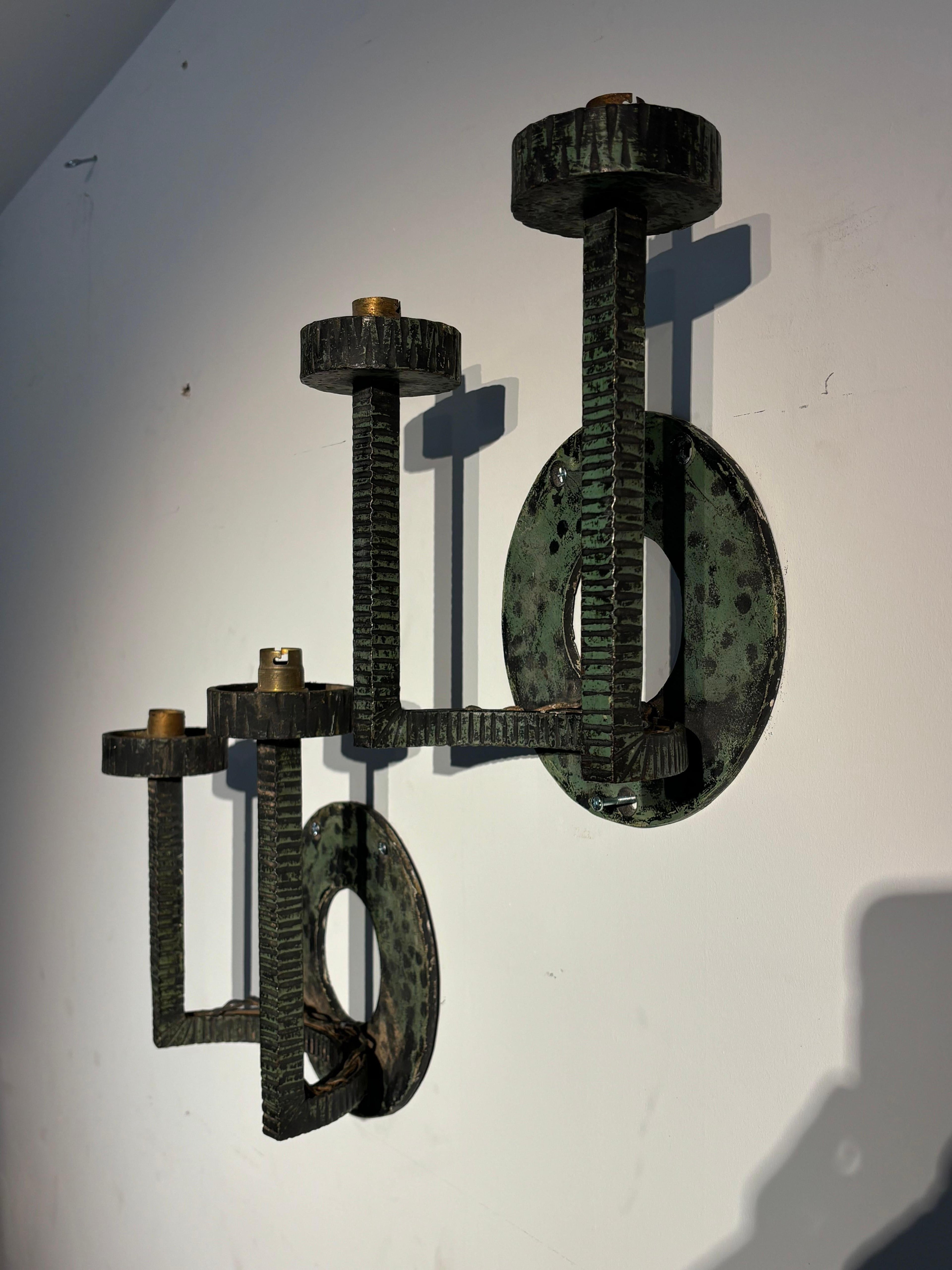 French Iron Wall Sconces, Antique Lighting, Vintage Design, 1940