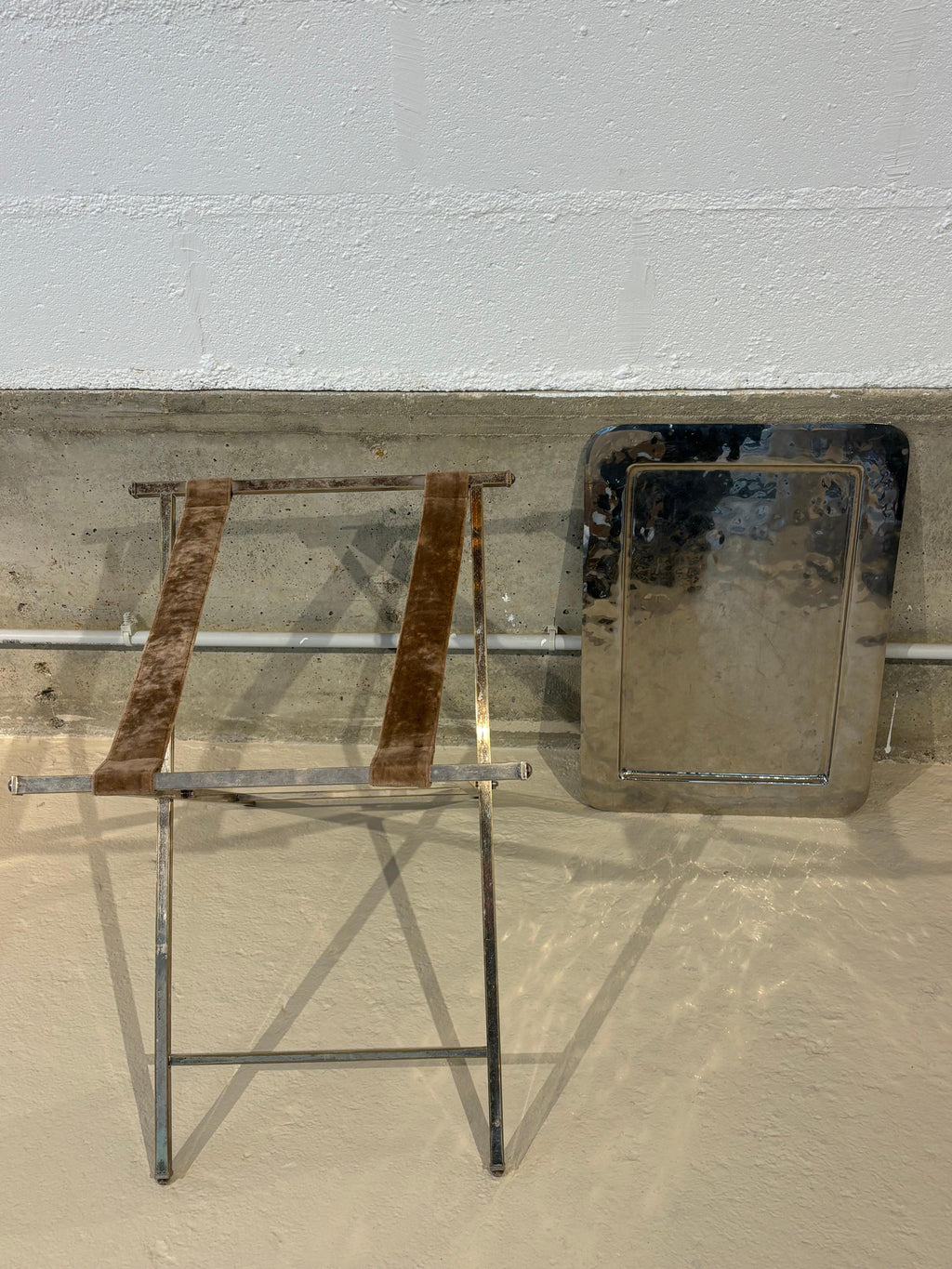 Christian Dior Folding Side Table, Hammered Steel, Silver Patina, 1970