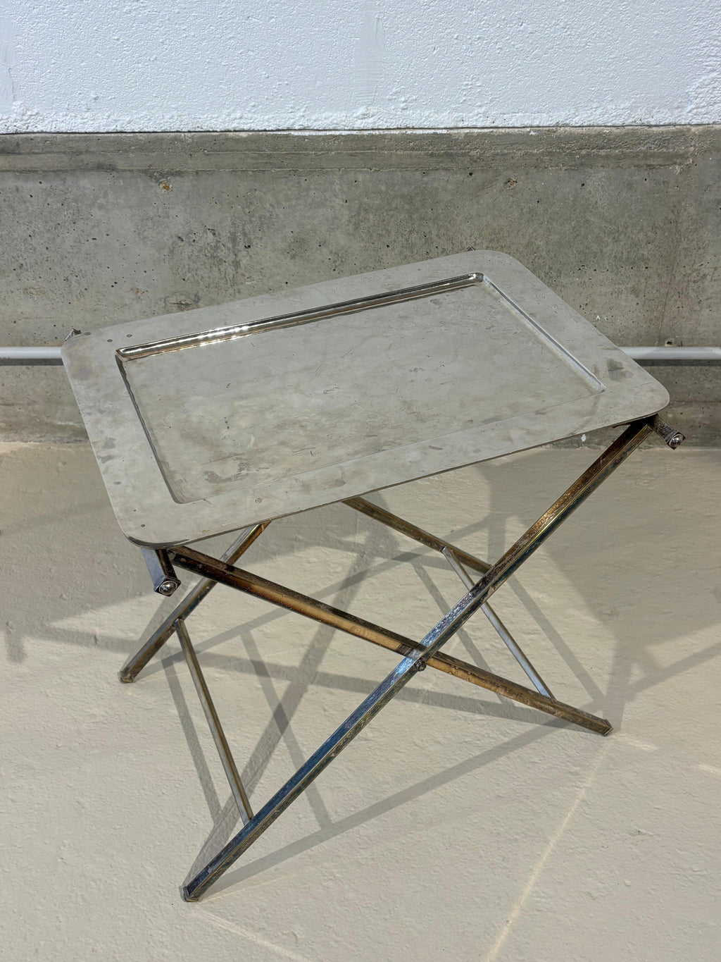 Christian Dior Folding Side Table, Hammered Steel, Silver Patina, 1970