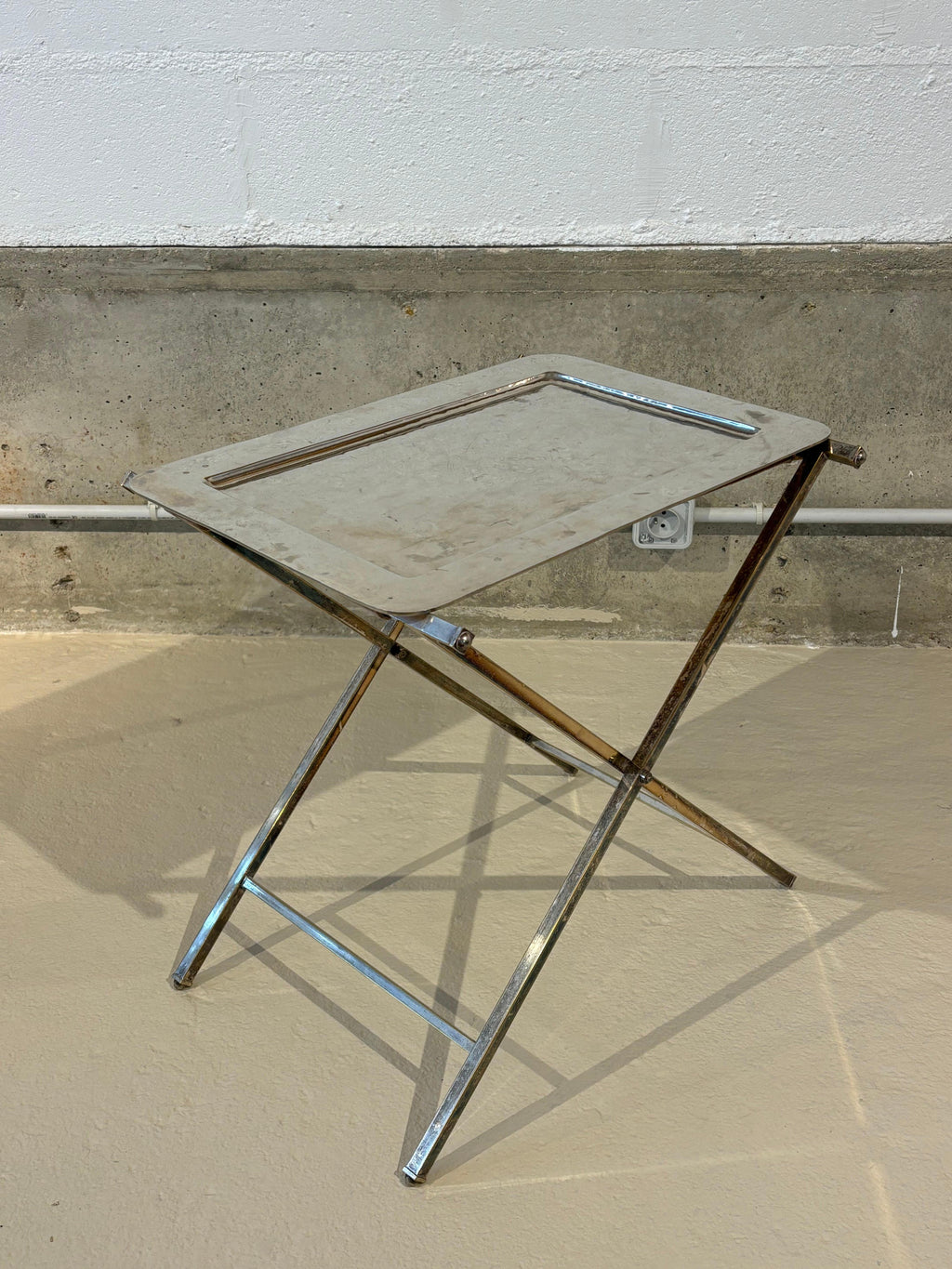 Christian Dior Folding Side Table, Hammered Steel, Silver Patina, 1970