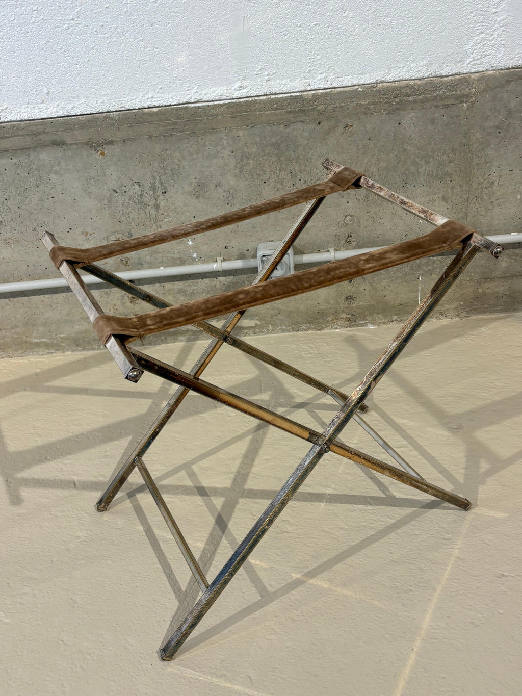 Christian Dior Folding Side Table, Hammered Steel, Silver Patina, 1970