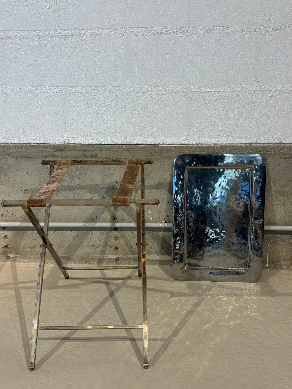 Christian Dior Folding Side Table, Hammered Steel, Silver Patina, 1970