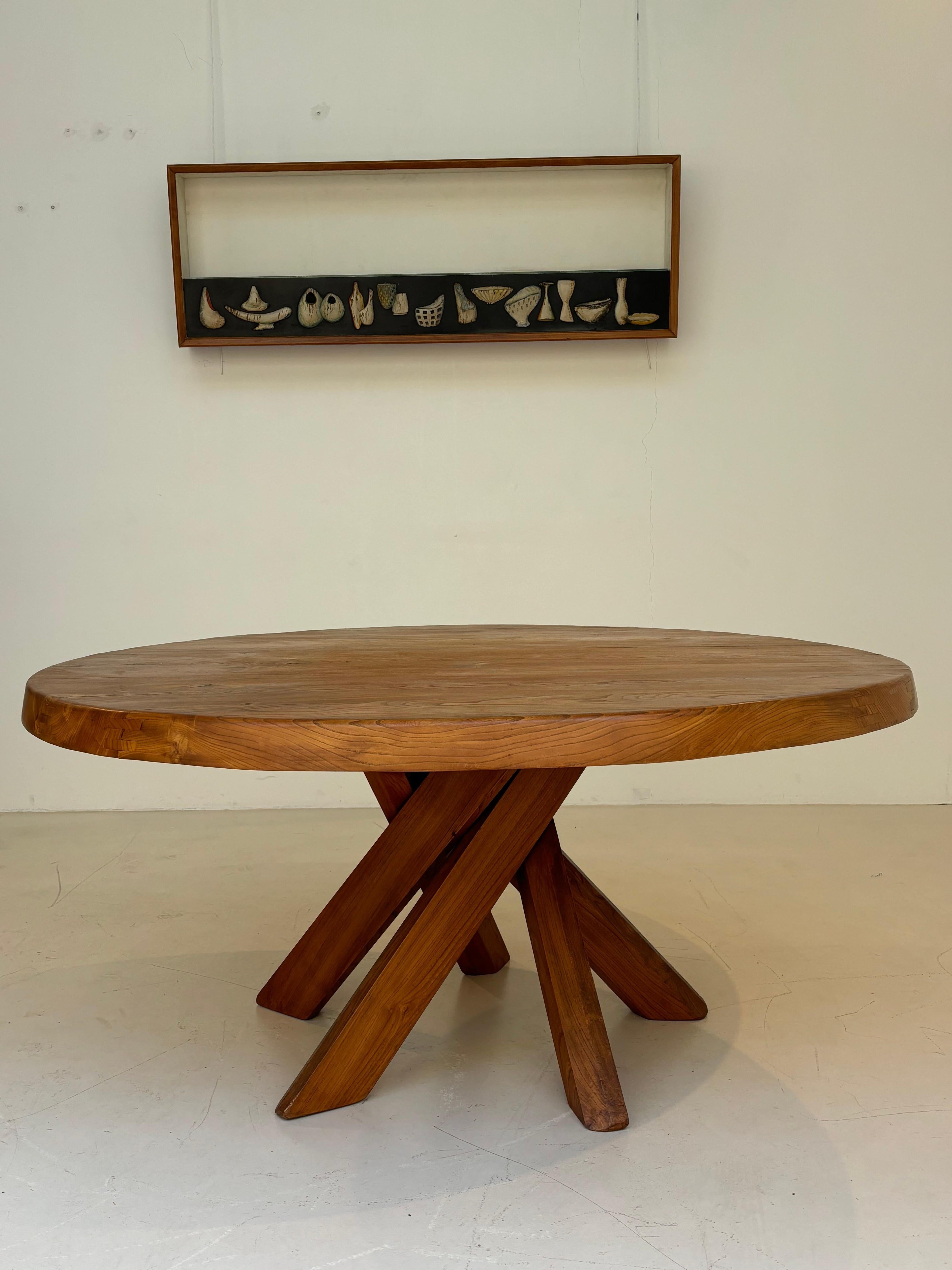 Rare dining table T21E or SFAX by Pierre Chapo 160 cm Diameter
