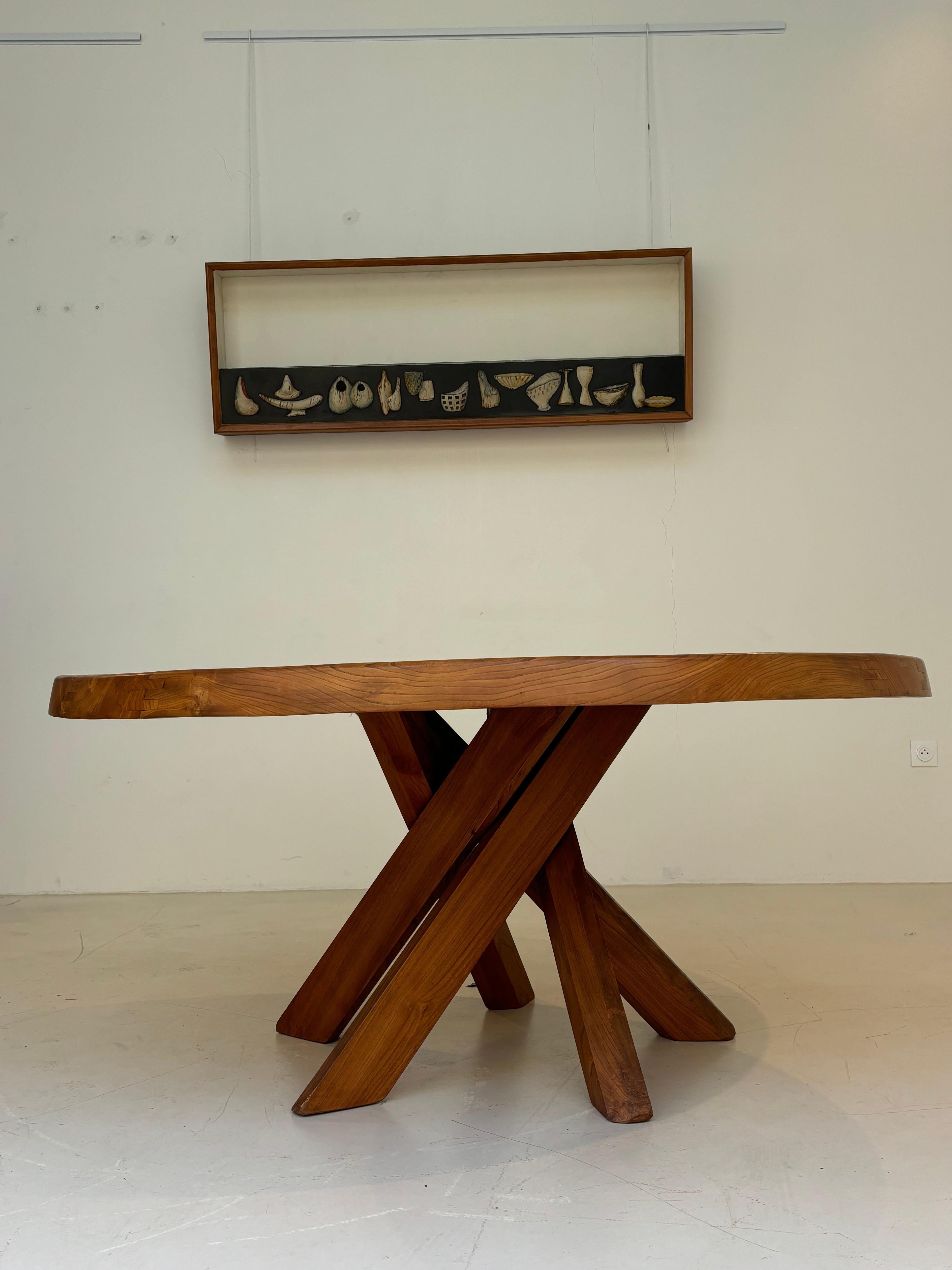 Rare dining table T21E or SFAX by Pierre Chapo 160 cm Diameter