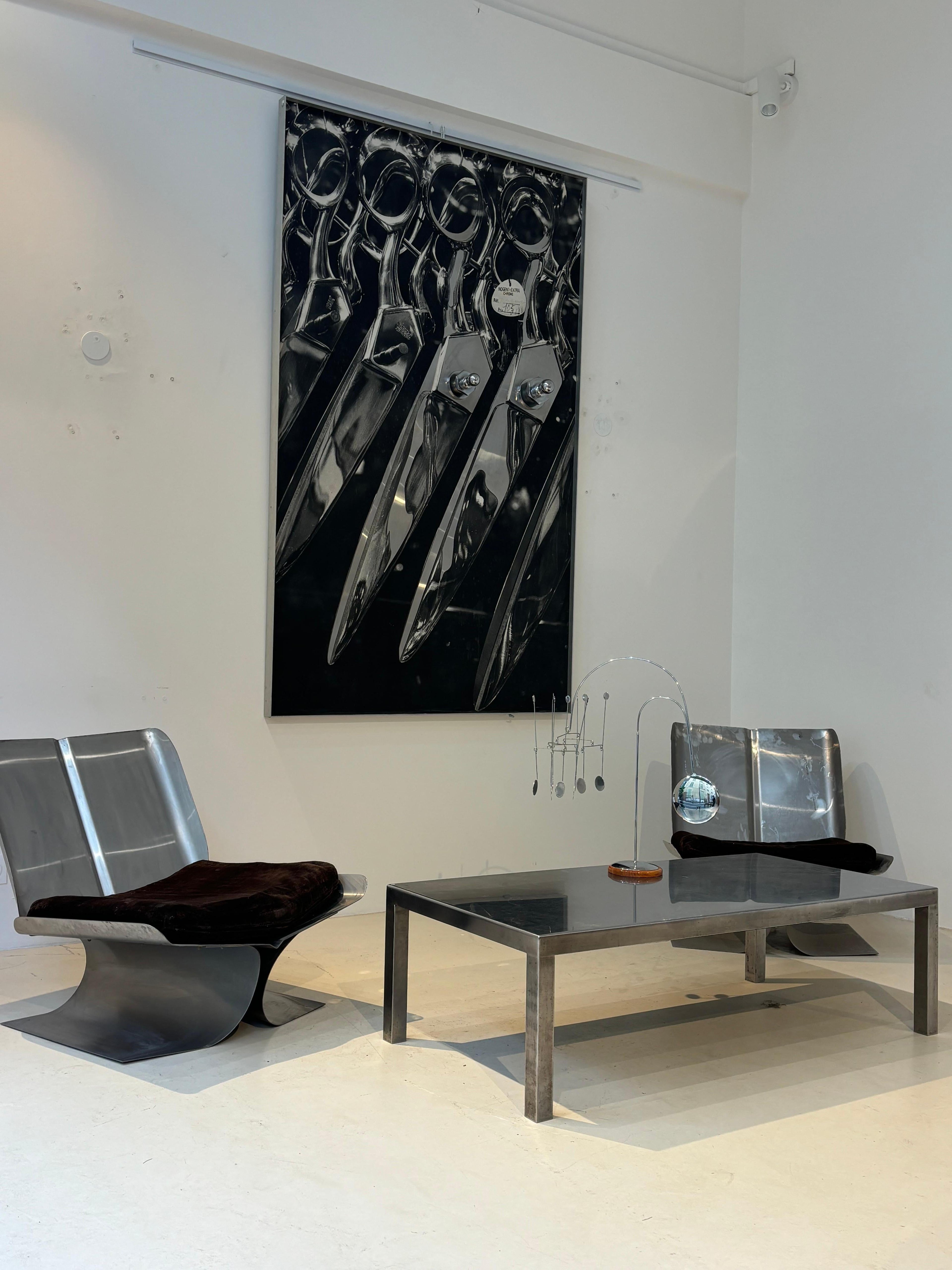 Maria Pergay coffee table in stainless steel for design steel edition