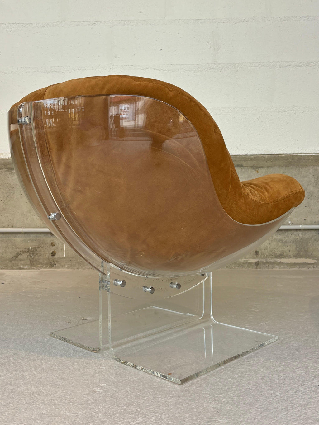 Scarce pair of easy chairs by Boris Tabacoff in lucite and suede