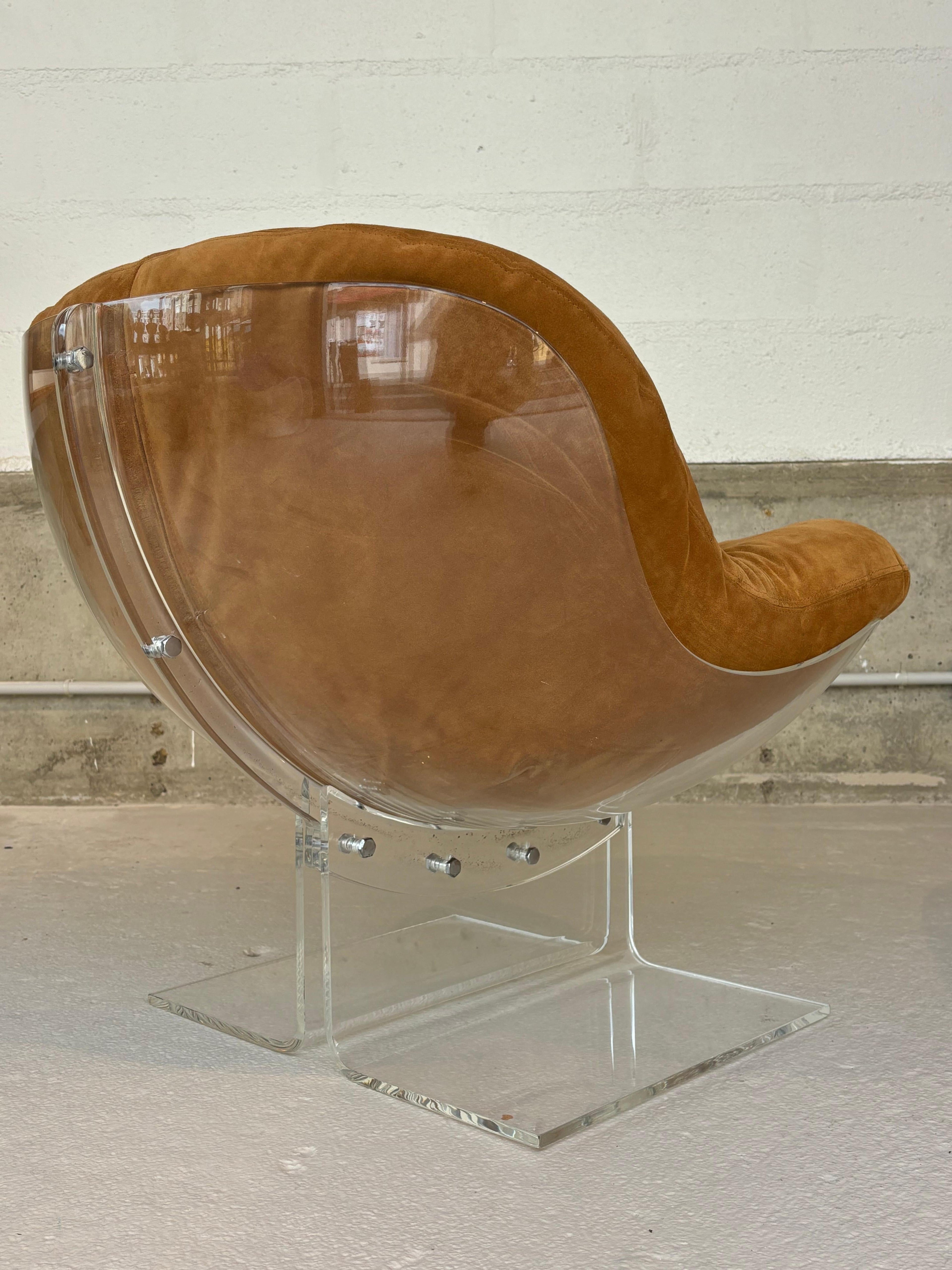 Scarce pair of easy chairs by Boris Tabacoff in lucite and suede