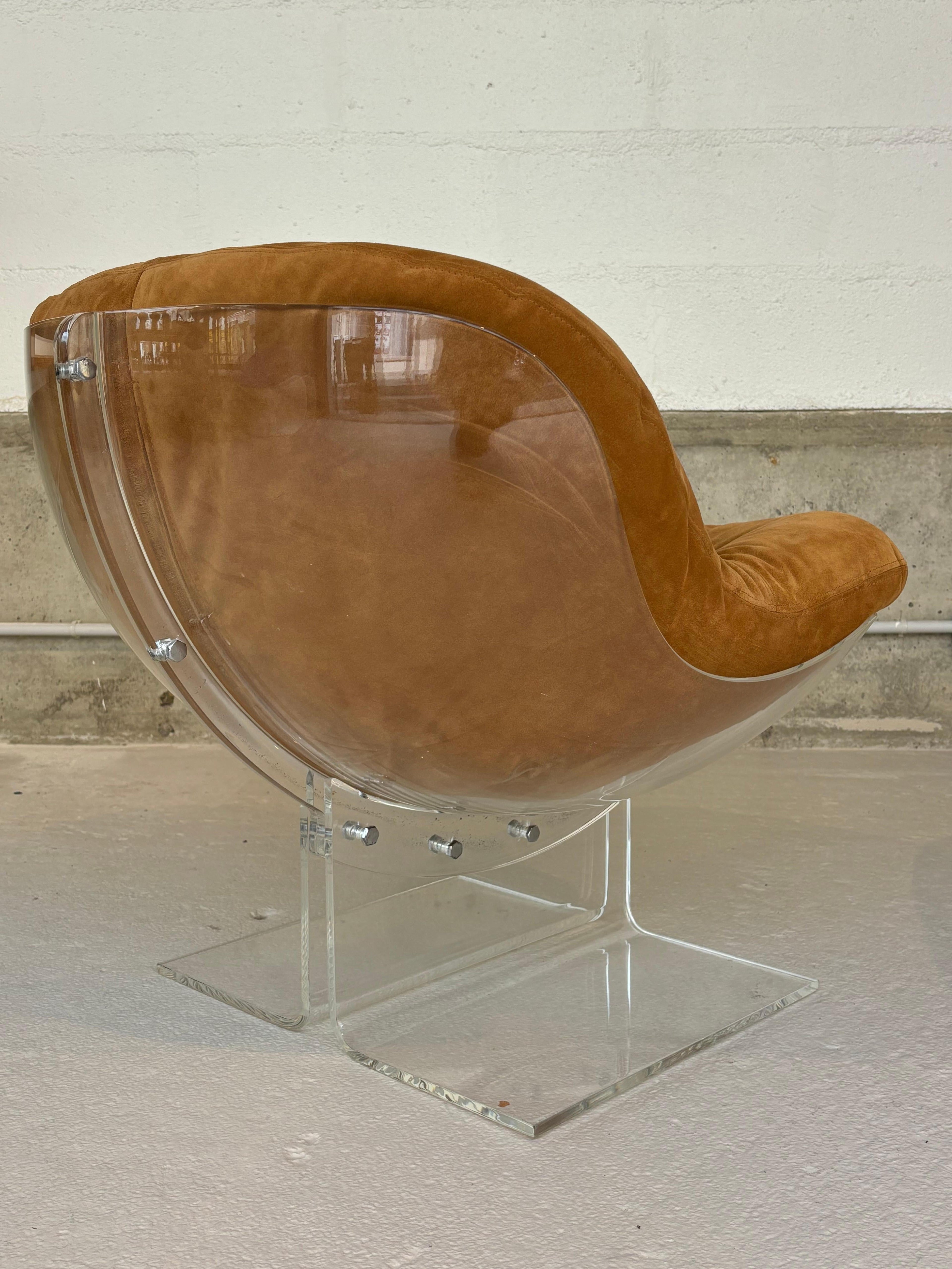 Scarce pair of easy chairs by Boris Tabacoff in lucite and suede
