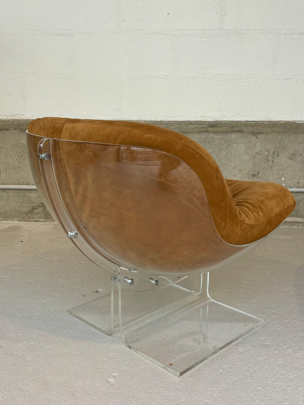 Scarce pair of easy chairs by Boris Tabacoff in lucite and suede
