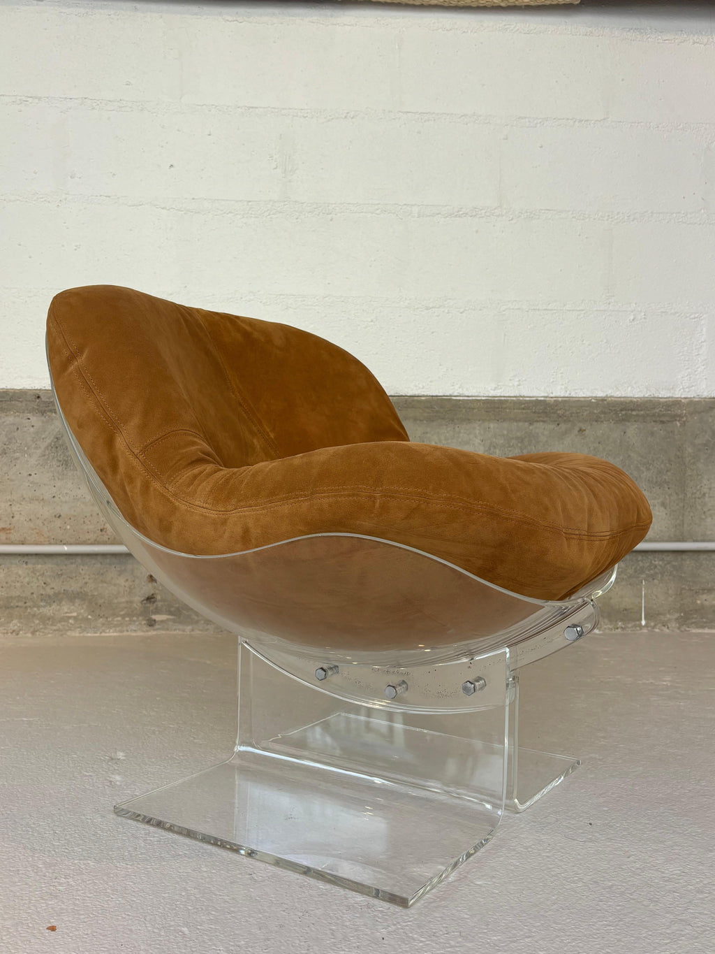 Scarce pair of easy chairs by Boris Tabacoff in lucite and suede