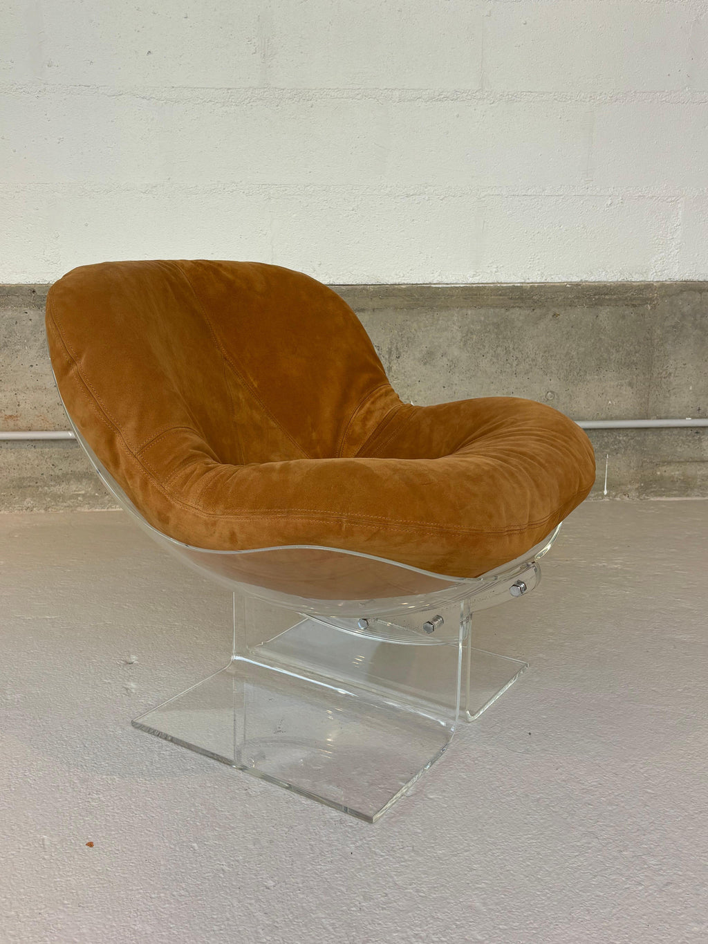 Scarce pair of easy chairs by Boris Tabacoff in lucite and suede