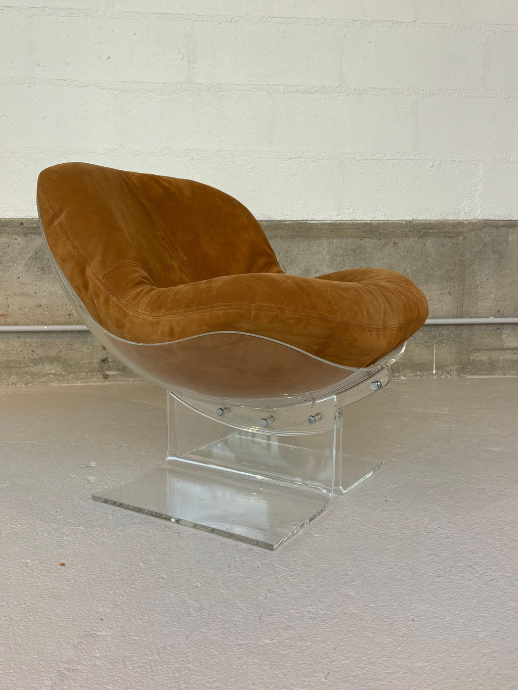 Scarce pair of easy chairs by Boris Tabacoff in lucite and suede
