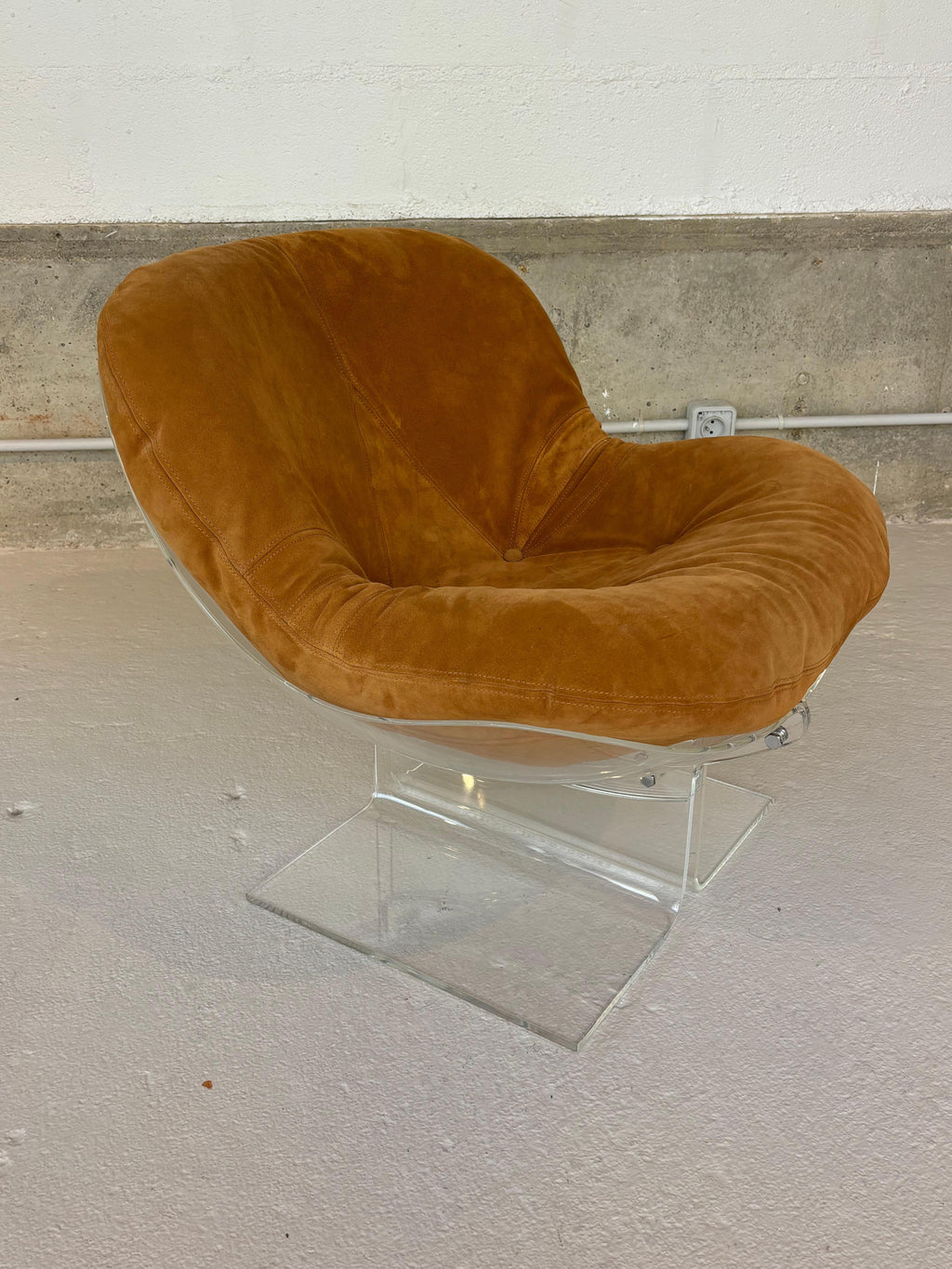 Scarce pair of easy chairs by Boris Tabacoff in lucite and suede