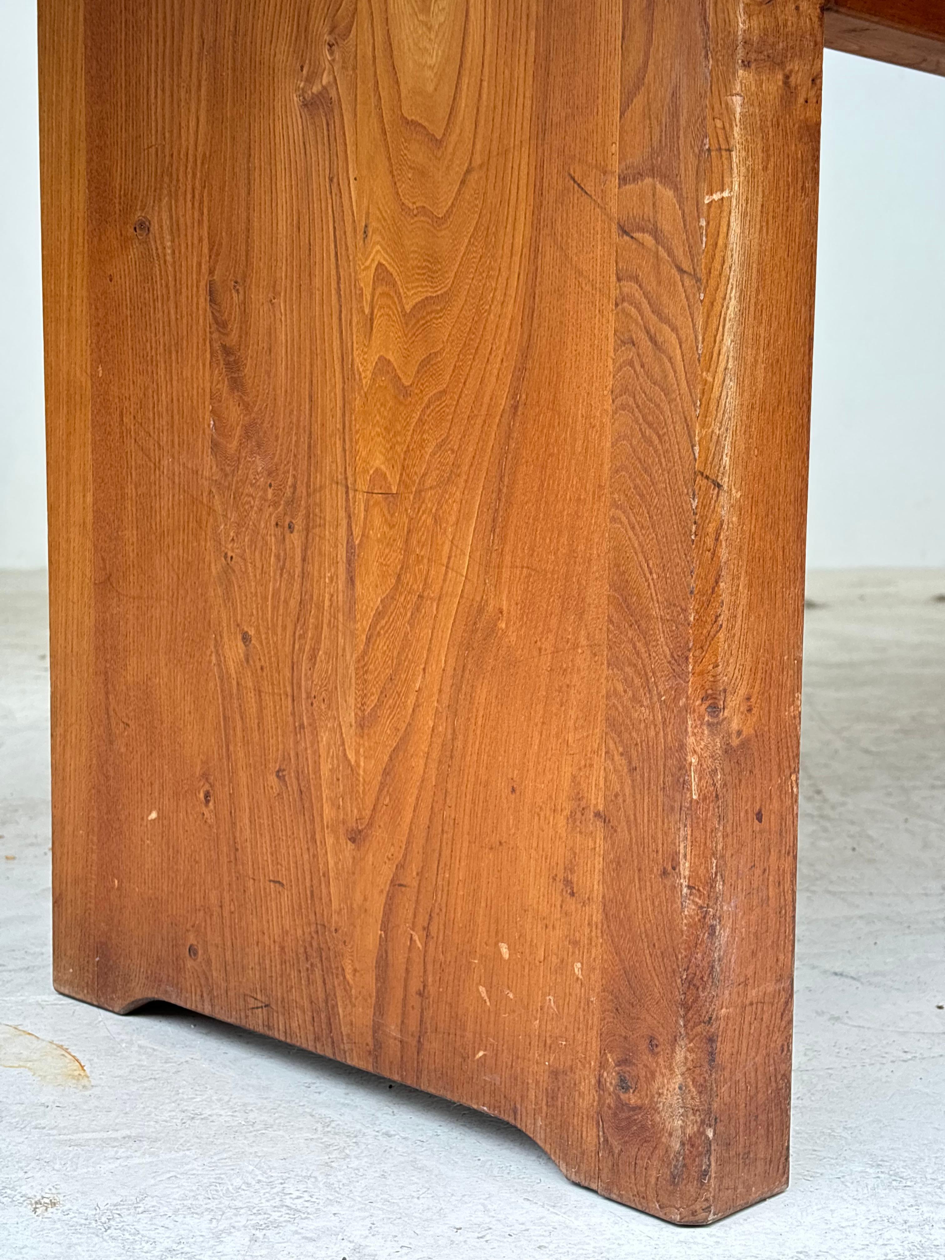 Dining table T14 D by Pierre Chapo, circa 1964 in massive elm.