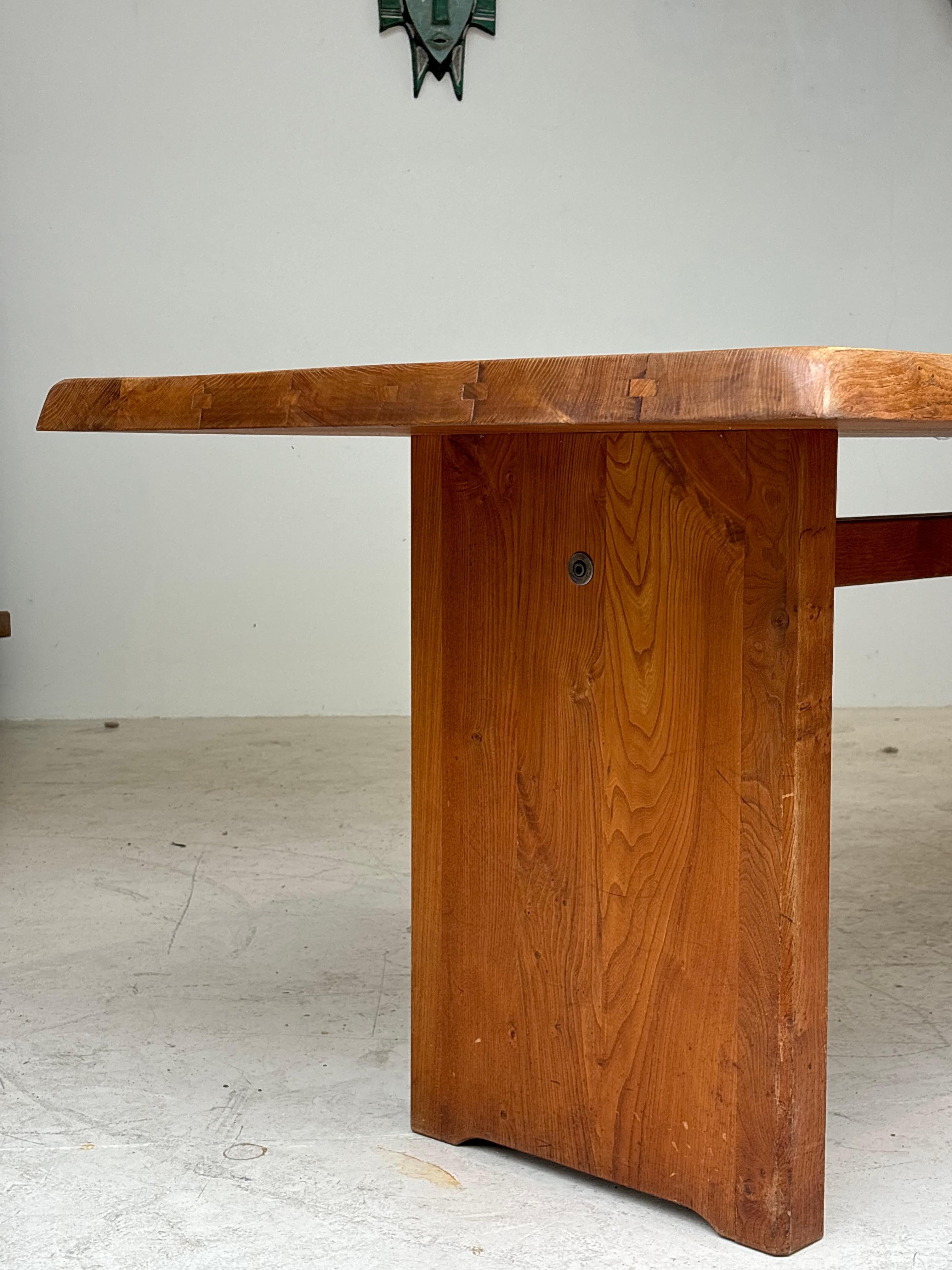 Dining table T14 D by Pierre Chapo, circa 1964 in massive elm.