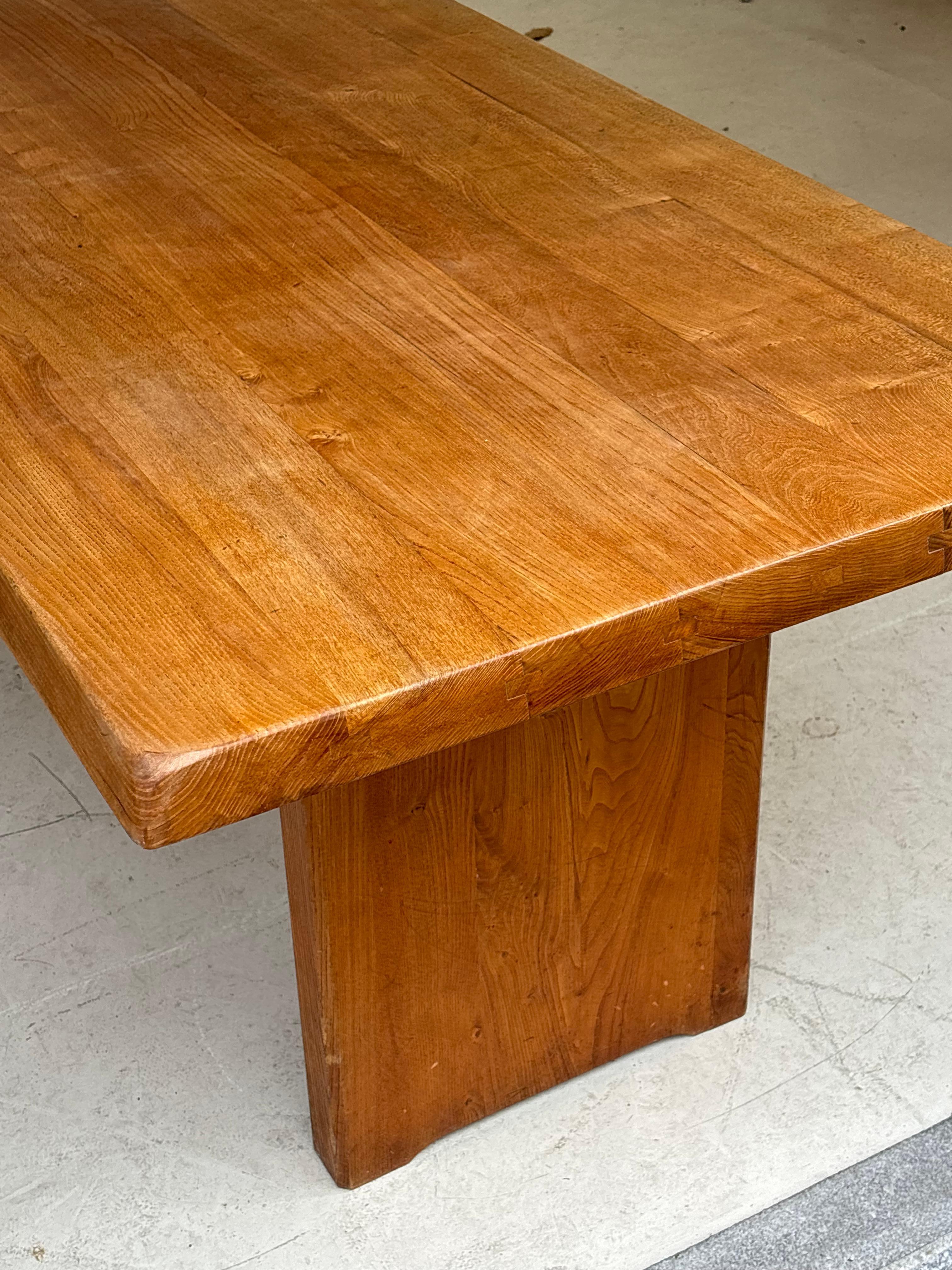 Dining table T14 D by Pierre Chapo, circa 1964 in massive elm.