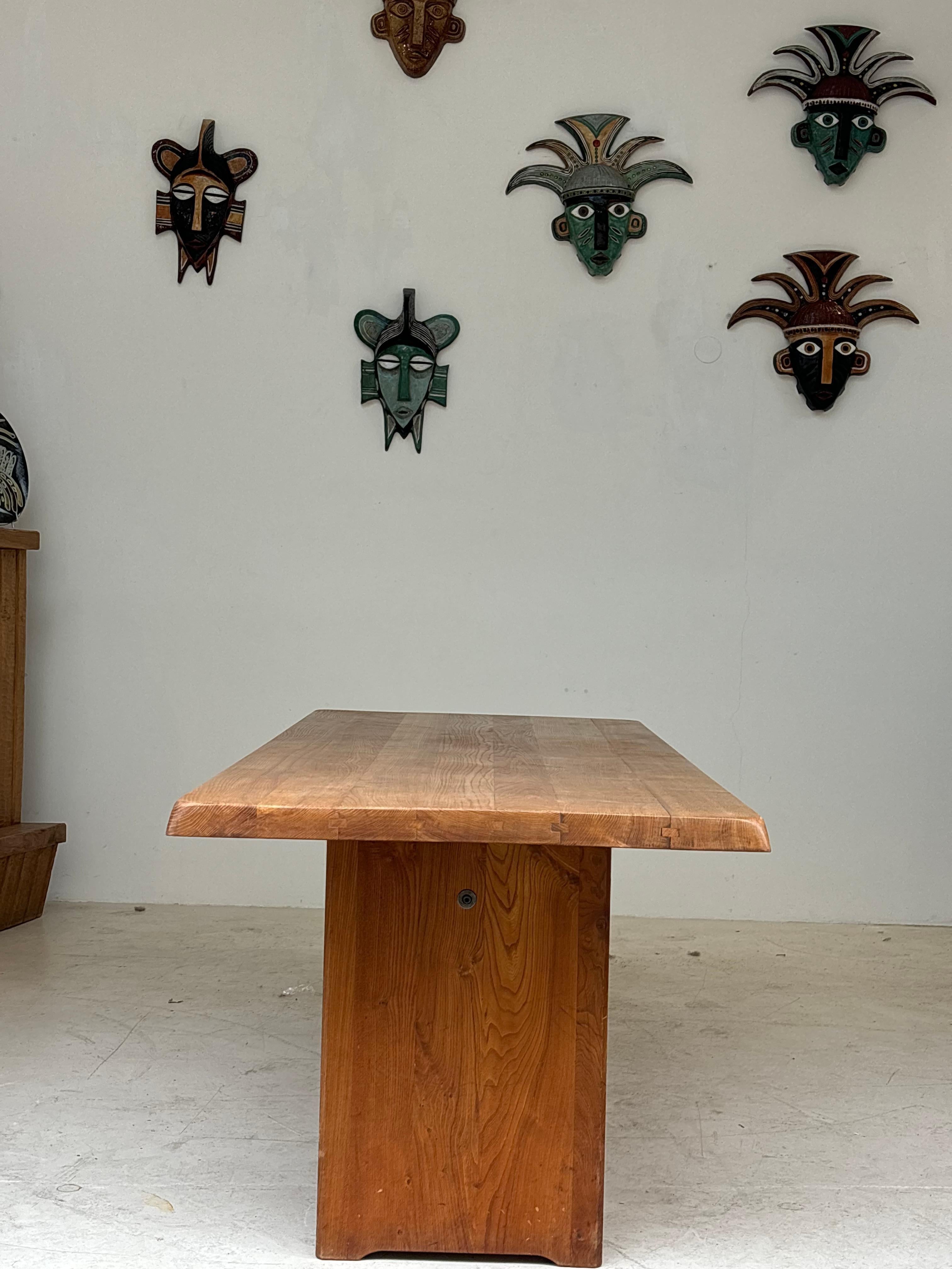 Dining table T14 D by Pierre Chapo, circa 1964 in massive elm.