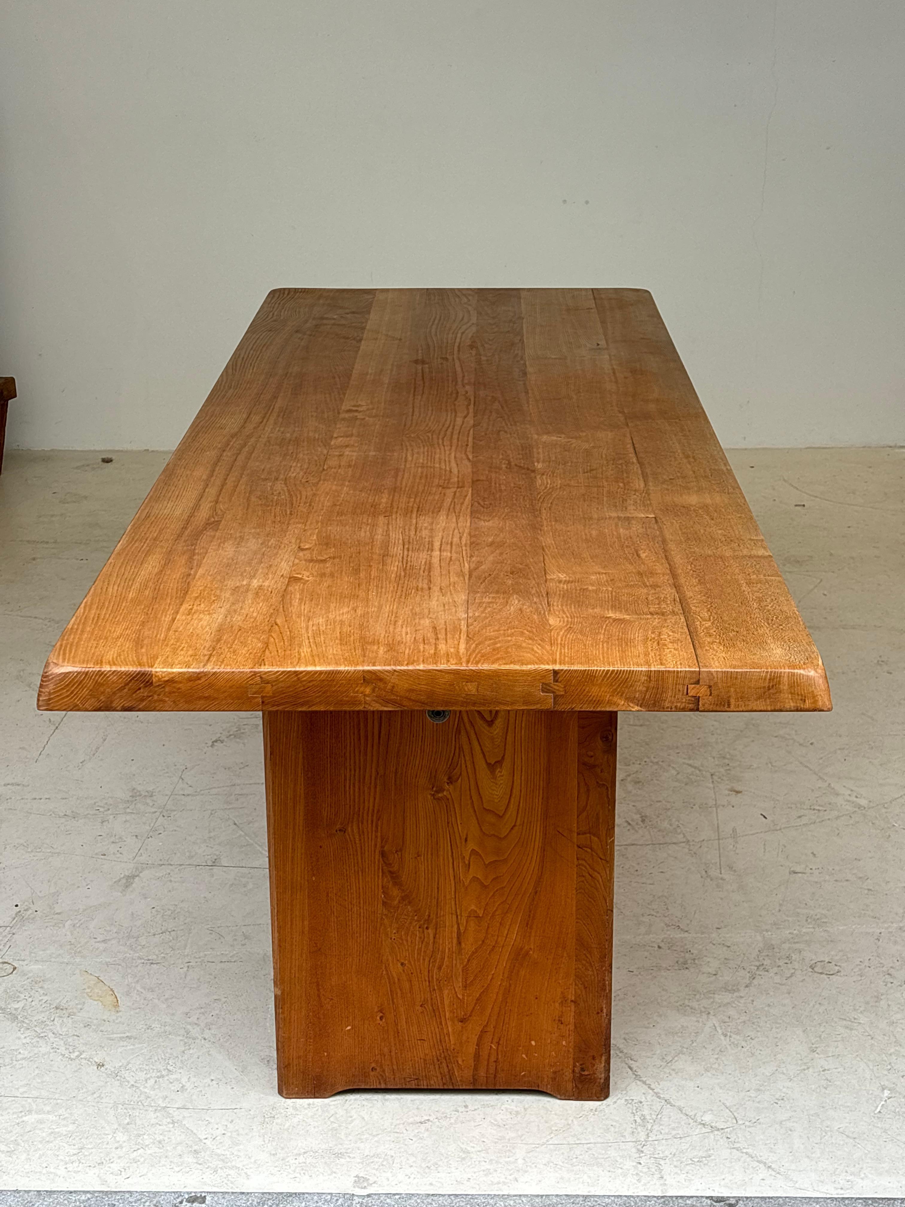 Dining table T14 D by Pierre Chapo, circa 1964 in massive elm.