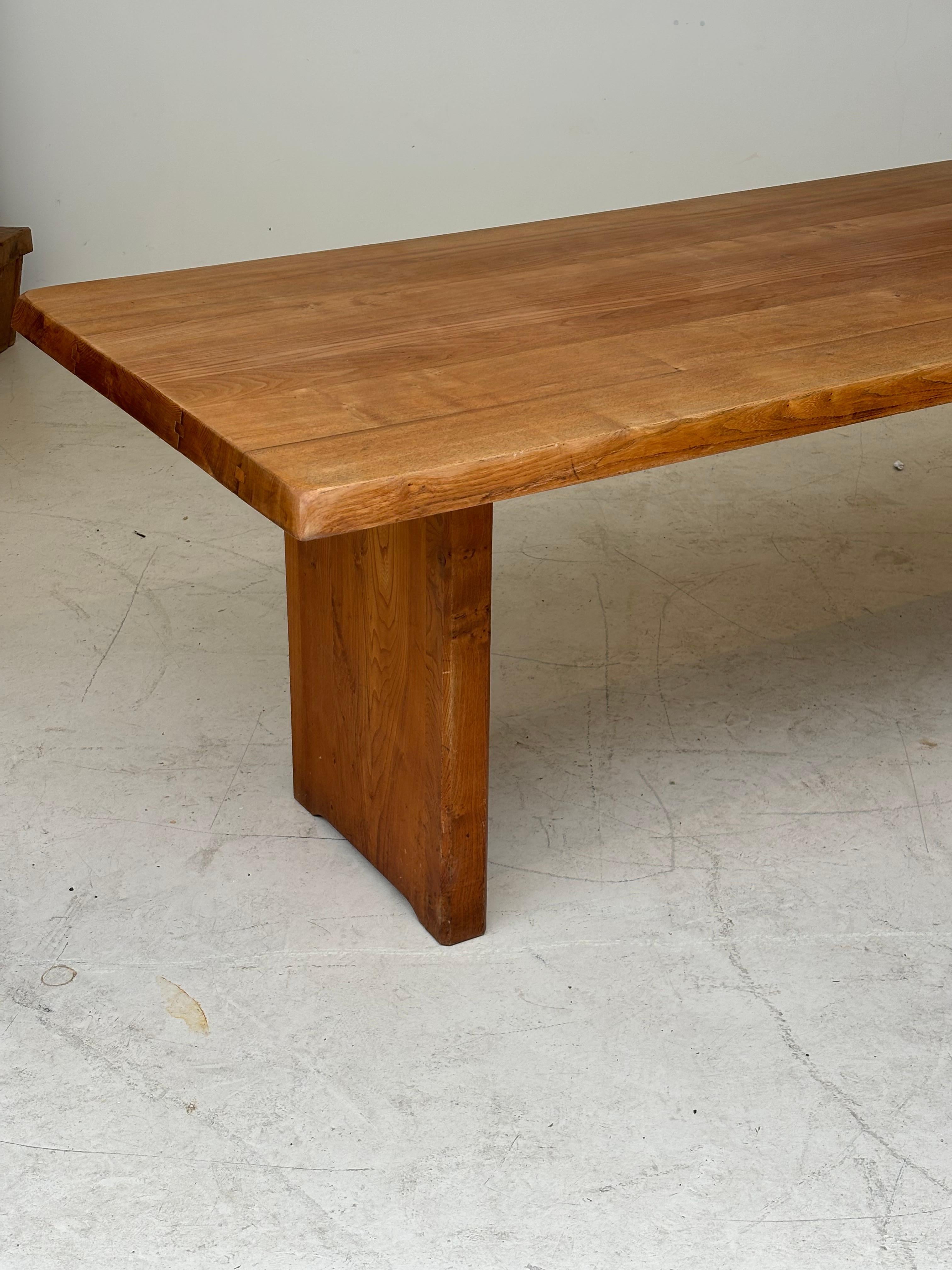 Dining table T14 D by Pierre Chapo, circa 1964 in massive elm.