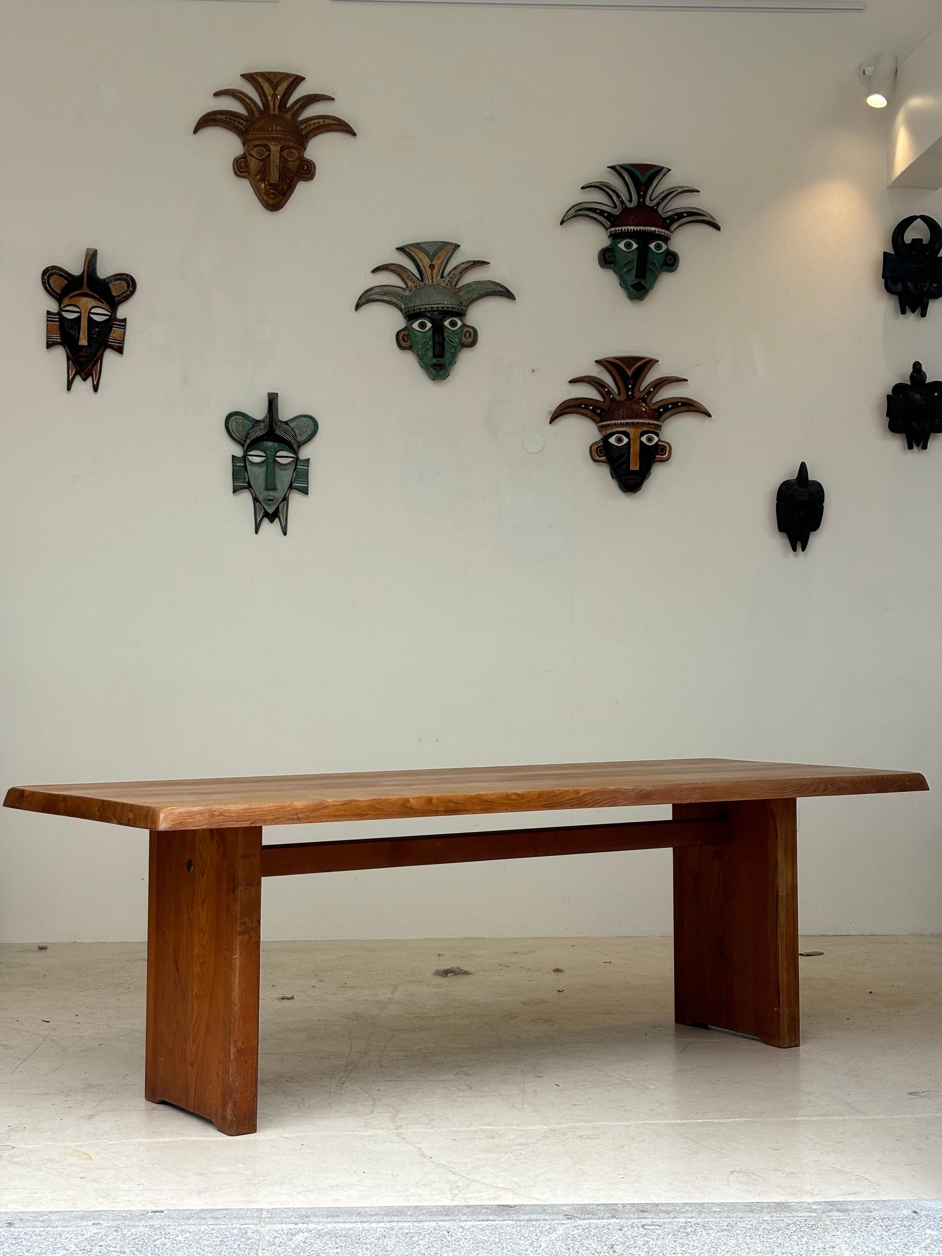 Dining table T14 D by Pierre Chapo, circa 1964 in massive elm.