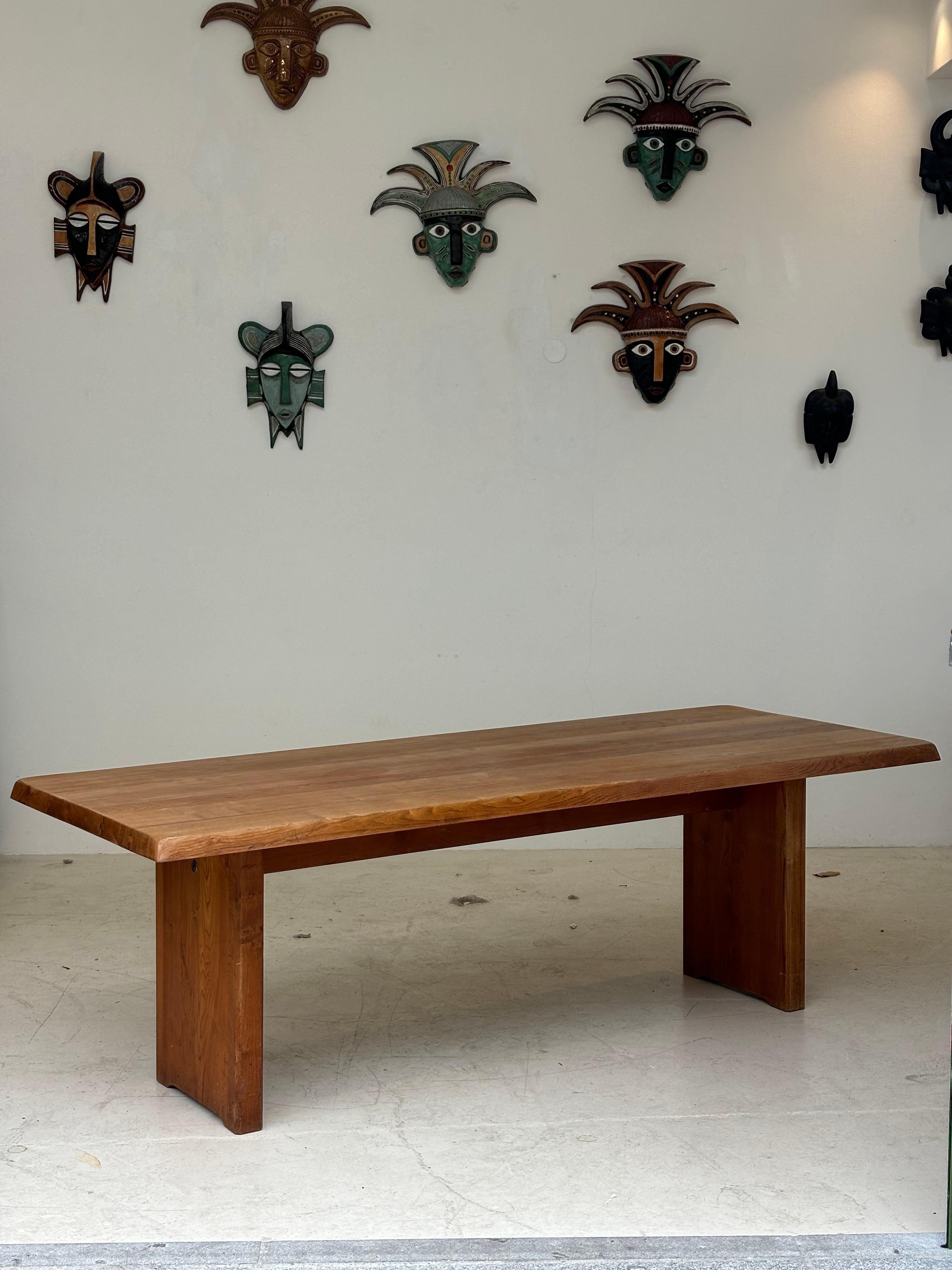 Dining table T14 D by Pierre Chapo, circa 1964 in massive elm.