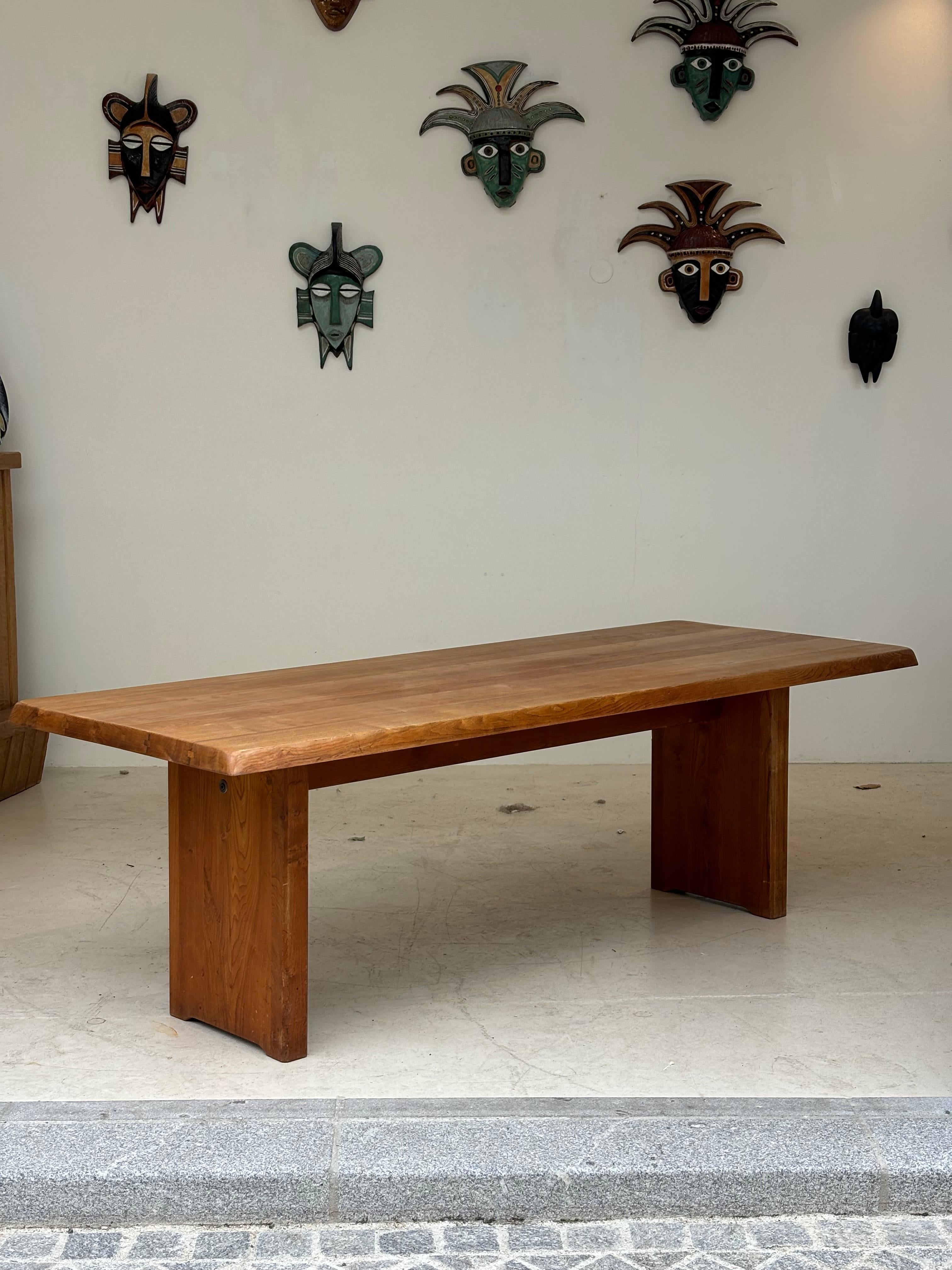 Dining table T14 D by Pierre Chapo, circa 1964 in massive elm.