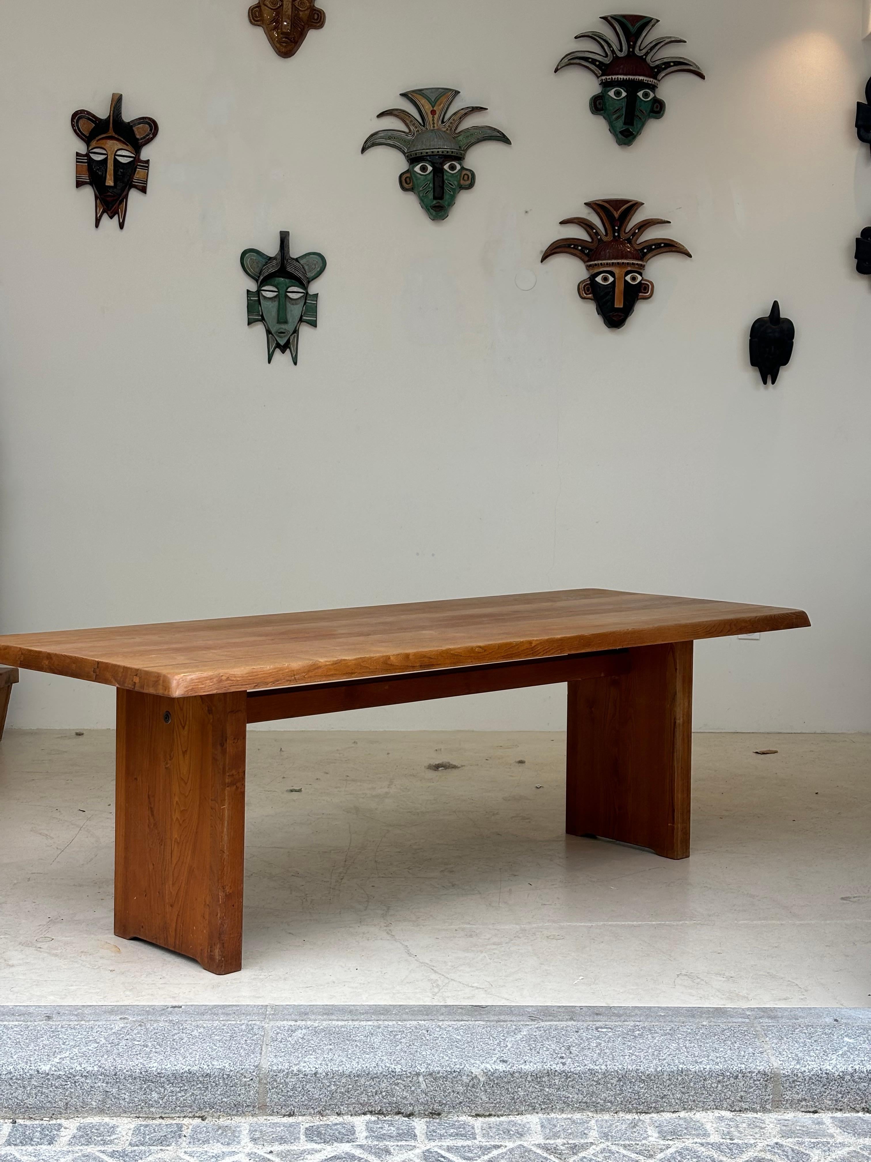 Dining table T14 D by Pierre Chapo, circa 1964 in massive elm.