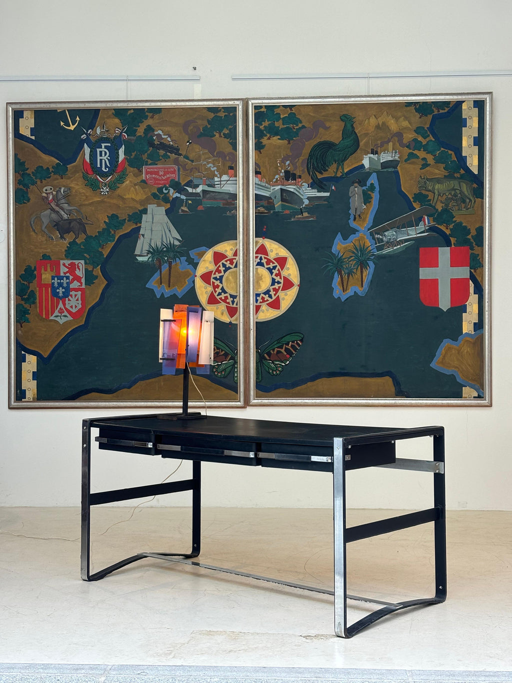Nice desk in skai and steel by Jacques Adnet circa 1950