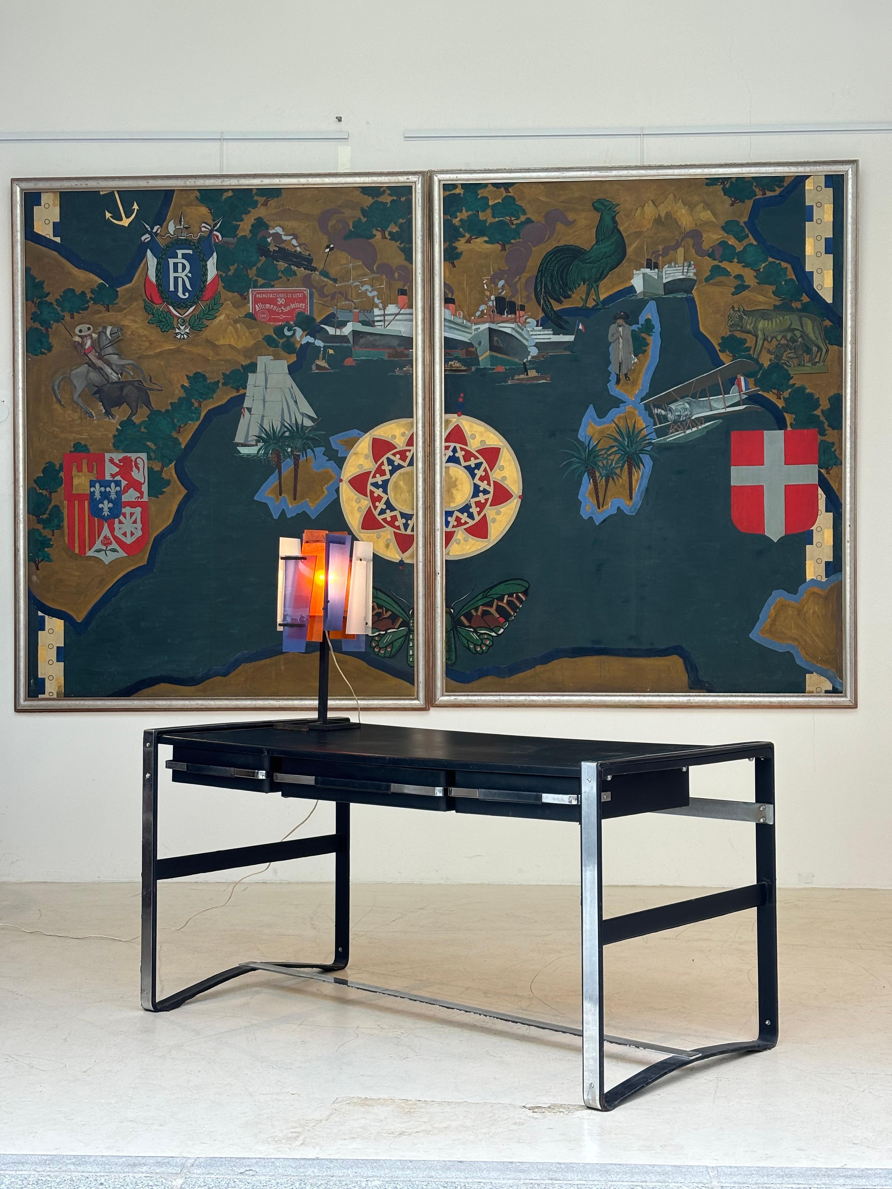 Nice desk in skai and steel by Jacques Adnet circa 1950