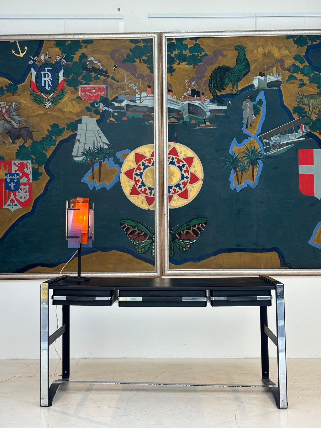 Nice desk in skai and steel by Jacques Adnet circa 1950