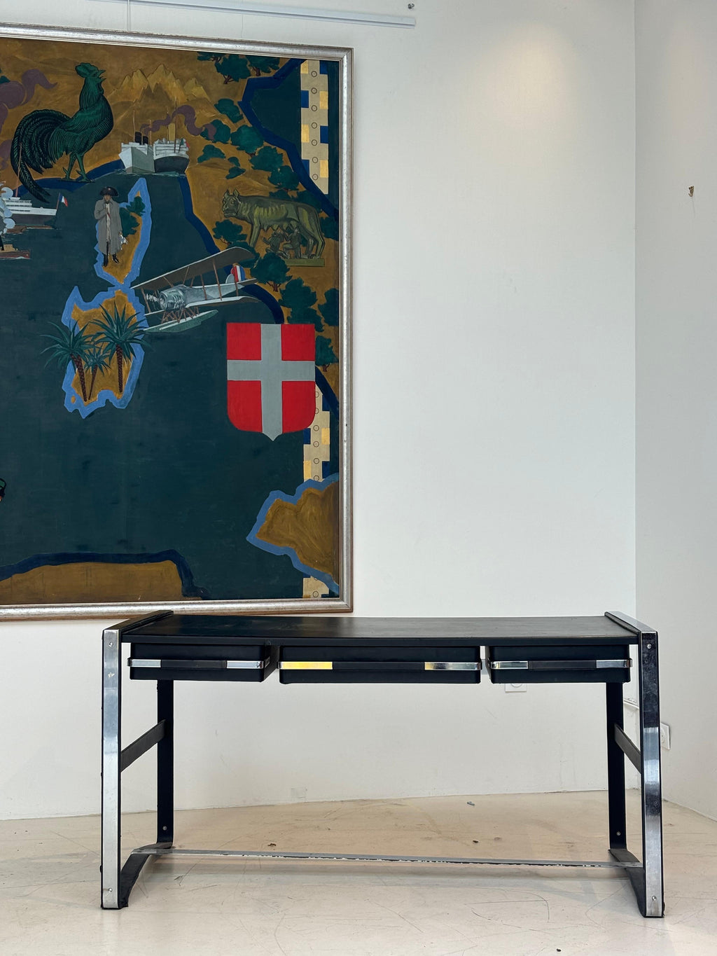 Nice desk in skai and steel by Jacques Adnet circa 1950