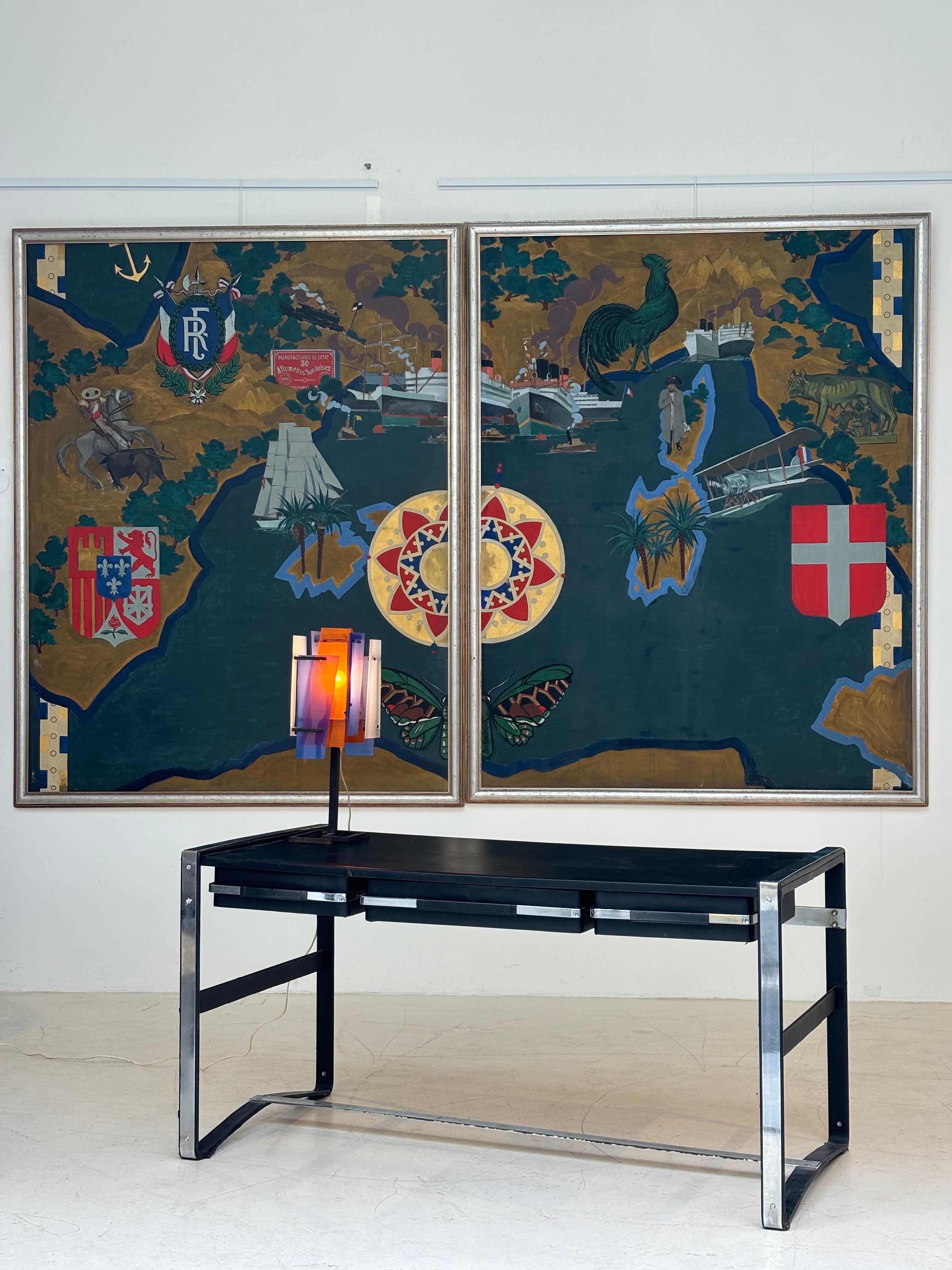 Nice desk in skai and steel by Jacques Adnet circa 1950