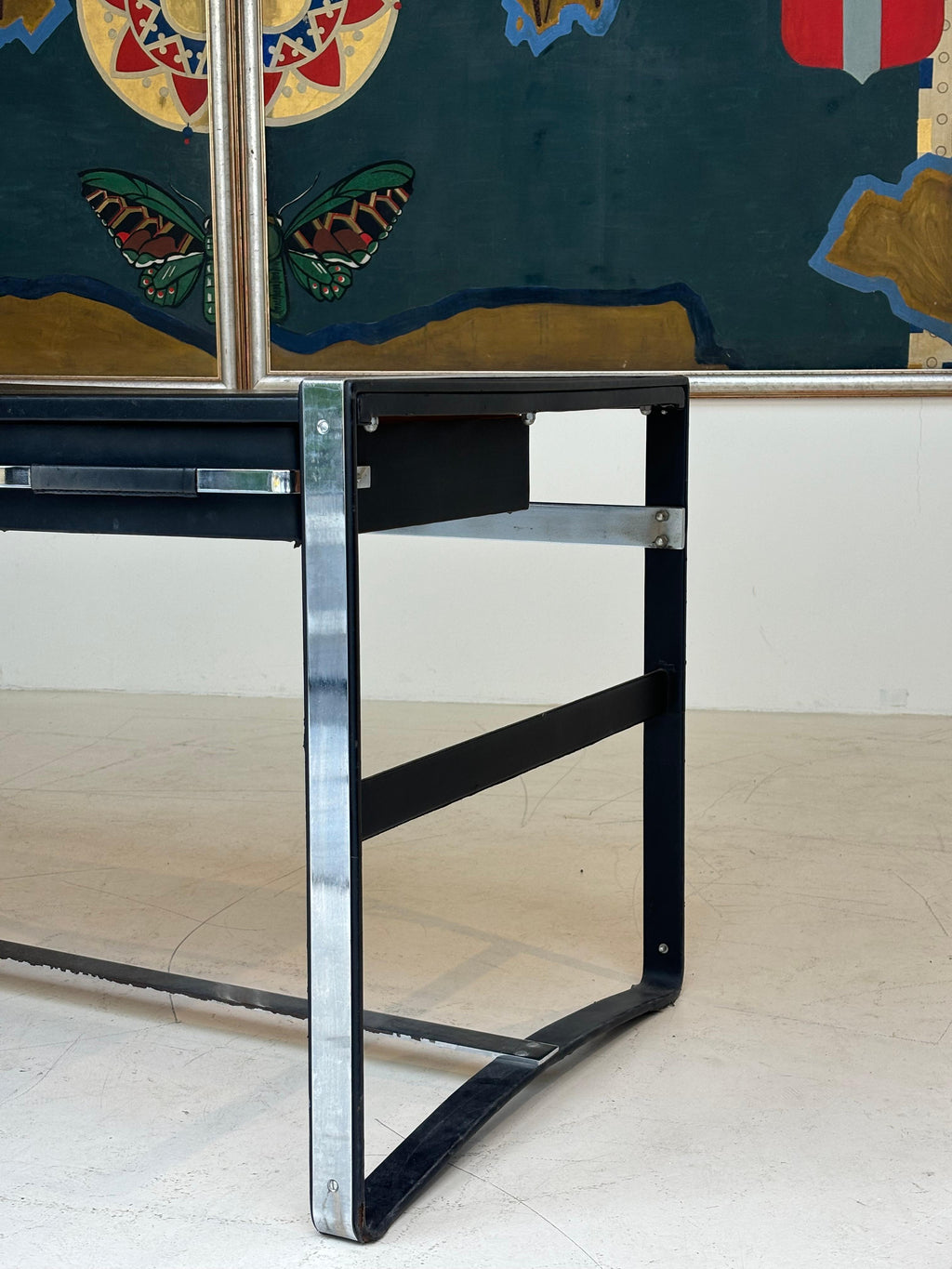 Nice desk in skai and steel by Jacques Adnet circa 1950