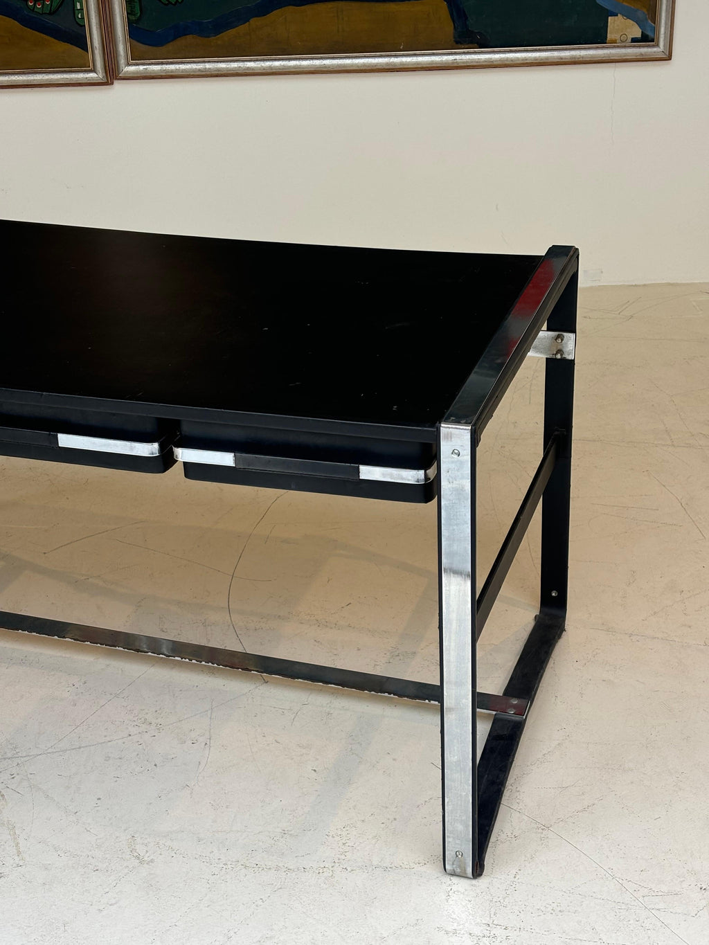 Nice desk in skai and steel by Jacques Adnet circa 1950