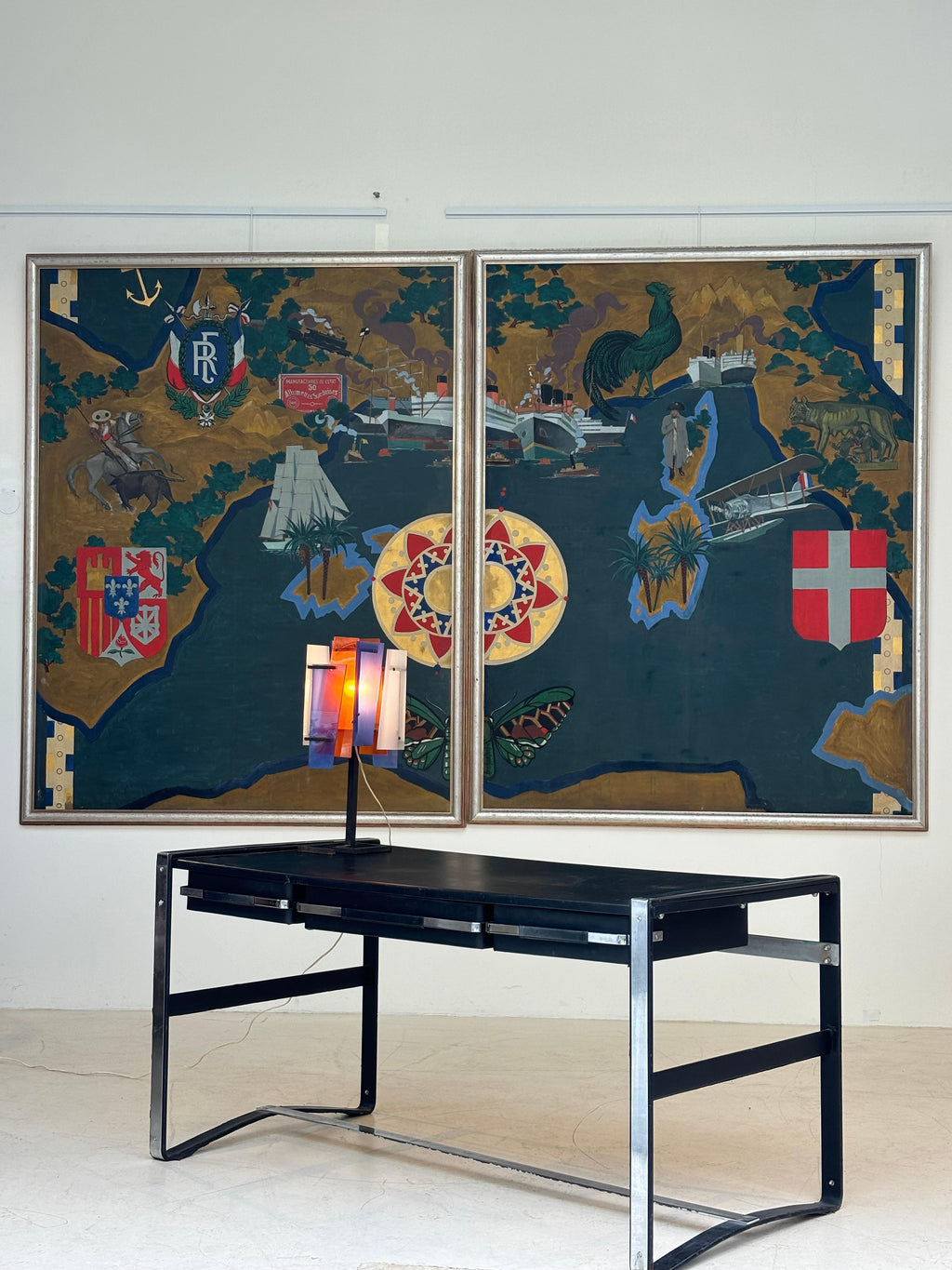 Nice desk in skai and steel by Jacques Adnet circa 1950