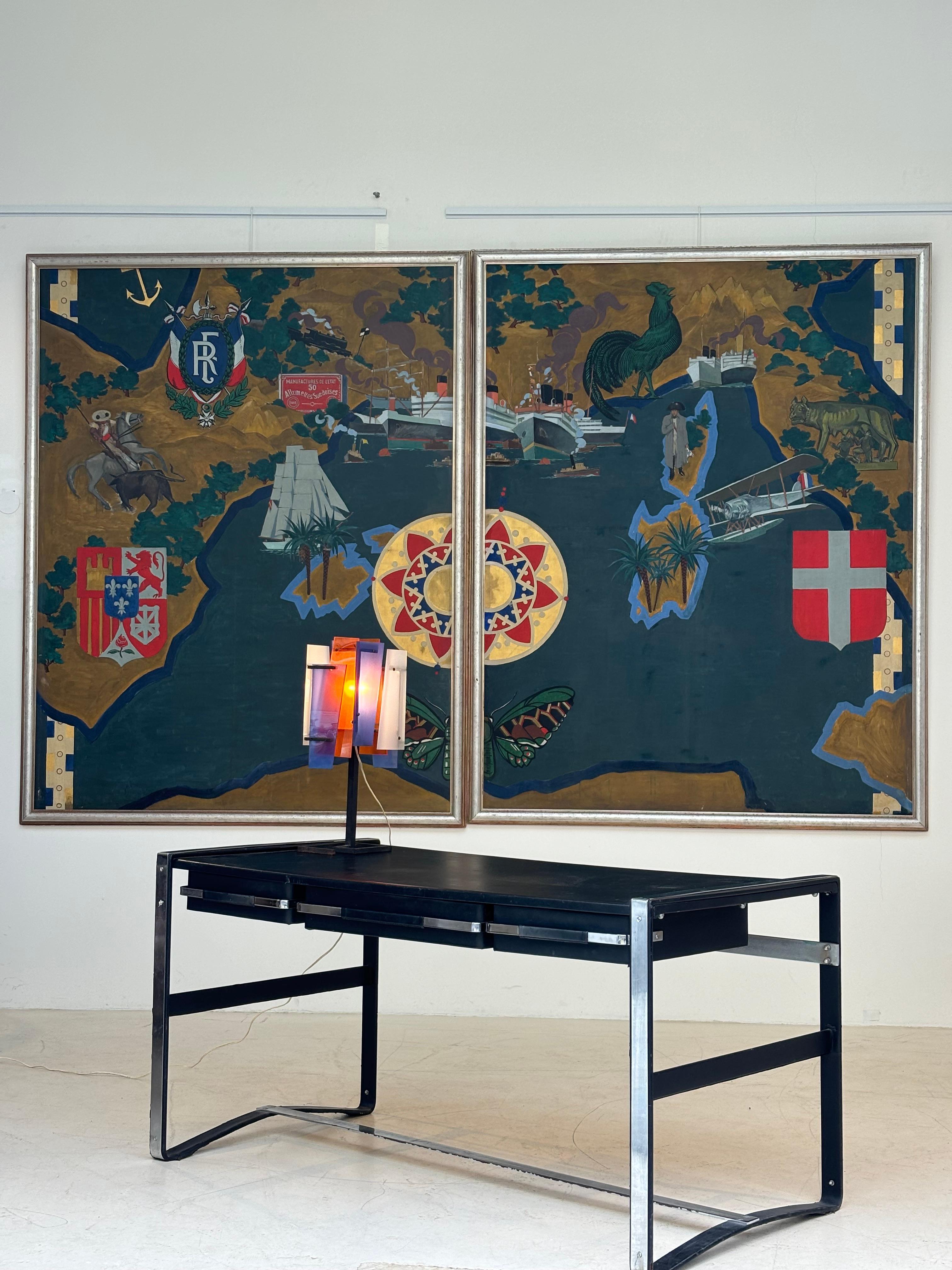 Nice desk in skai and steel by Jacques Adnet circa 1950