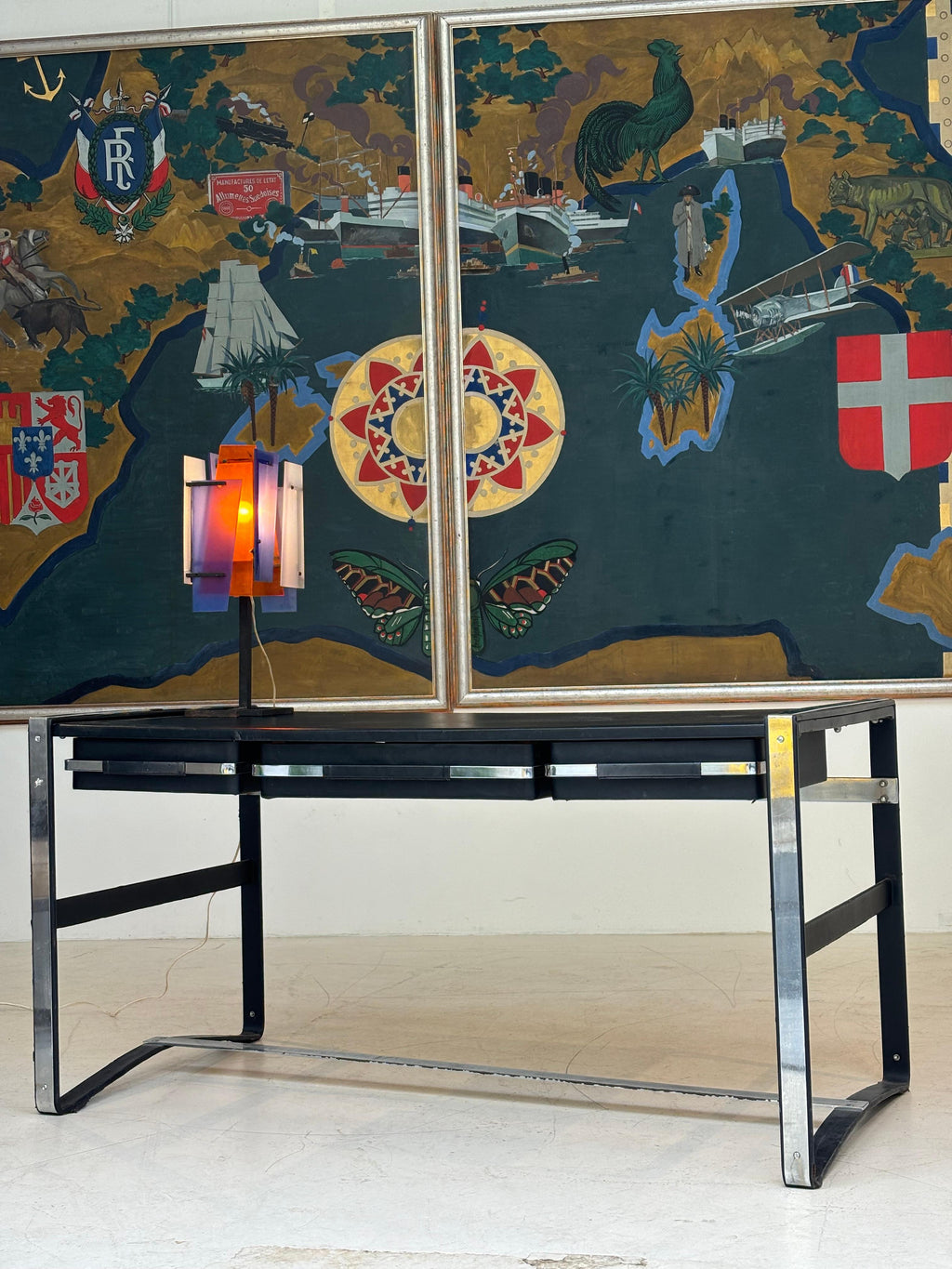 Nice desk in skai and steel by Jacques Adnet circa 1950