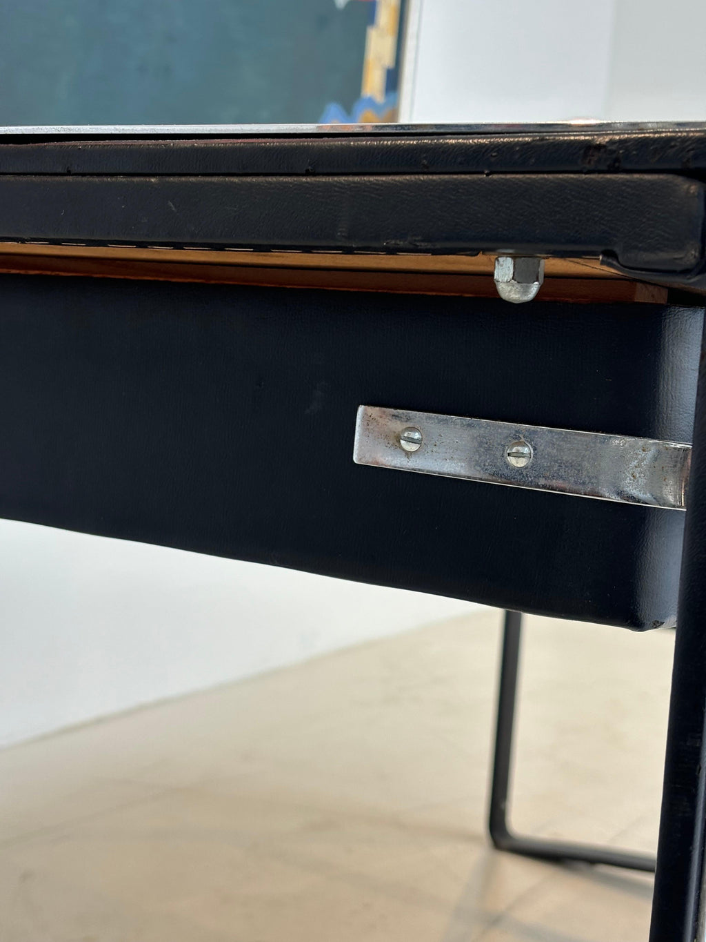 Nice desk in skai and steel by Jacques Adnet circa 1950