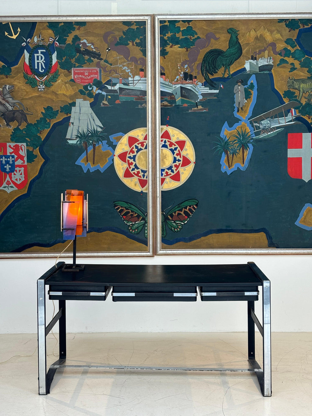 Nice desk in skai and steel by Jacques Adnet circa 1950