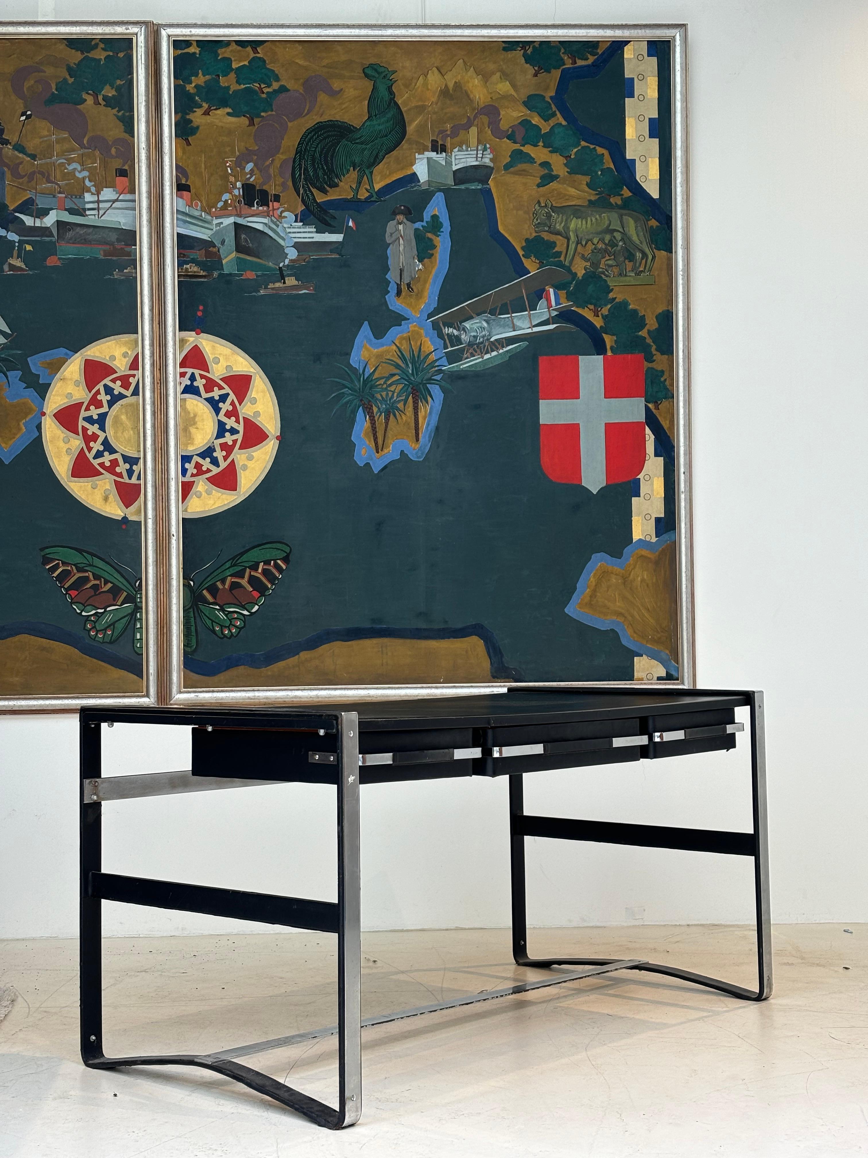 Nice desk in skai and steel by Jacques Adnet circa 1950