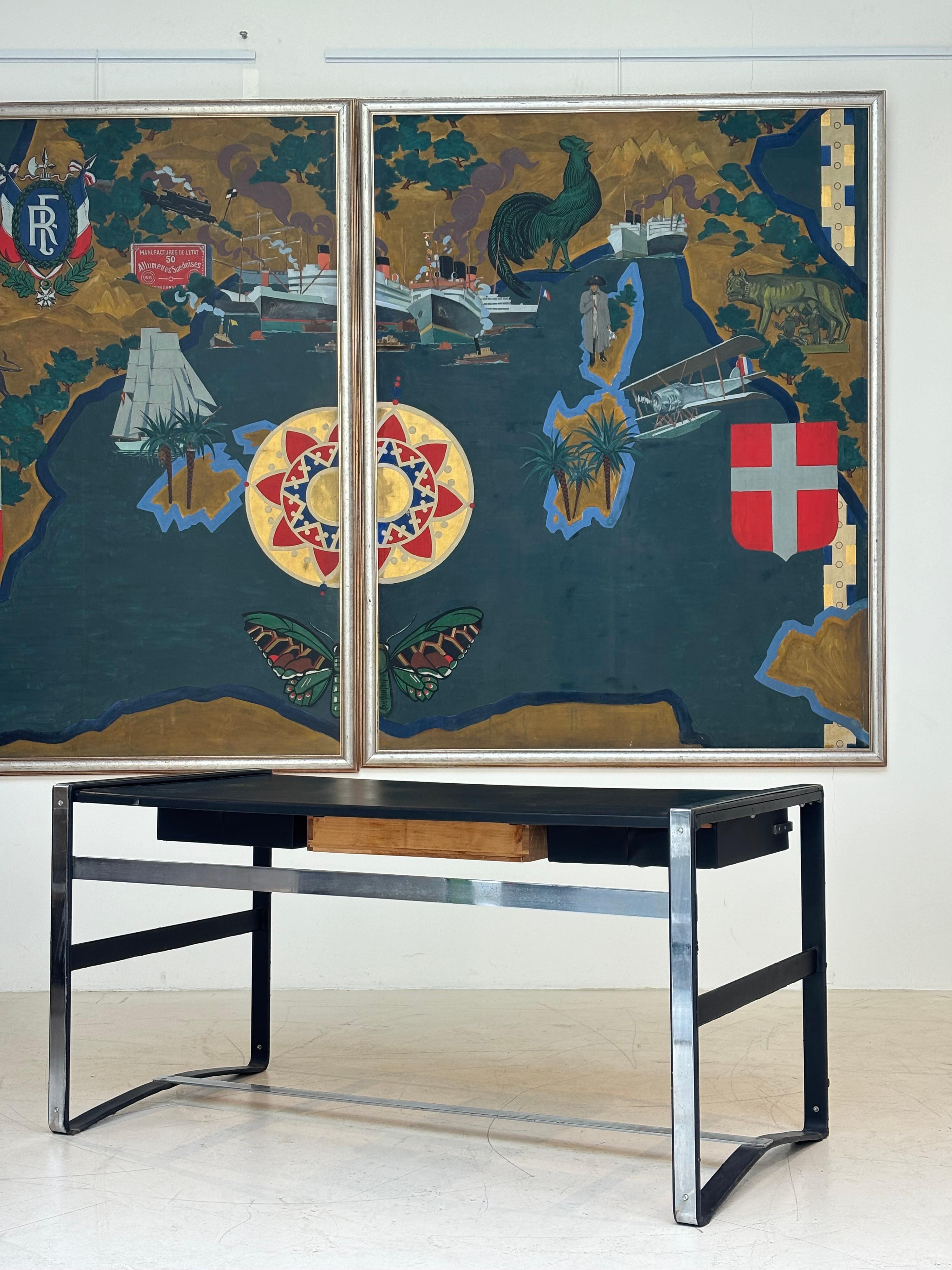 Nice desk in skai and steel by Jacques Adnet circa 1950