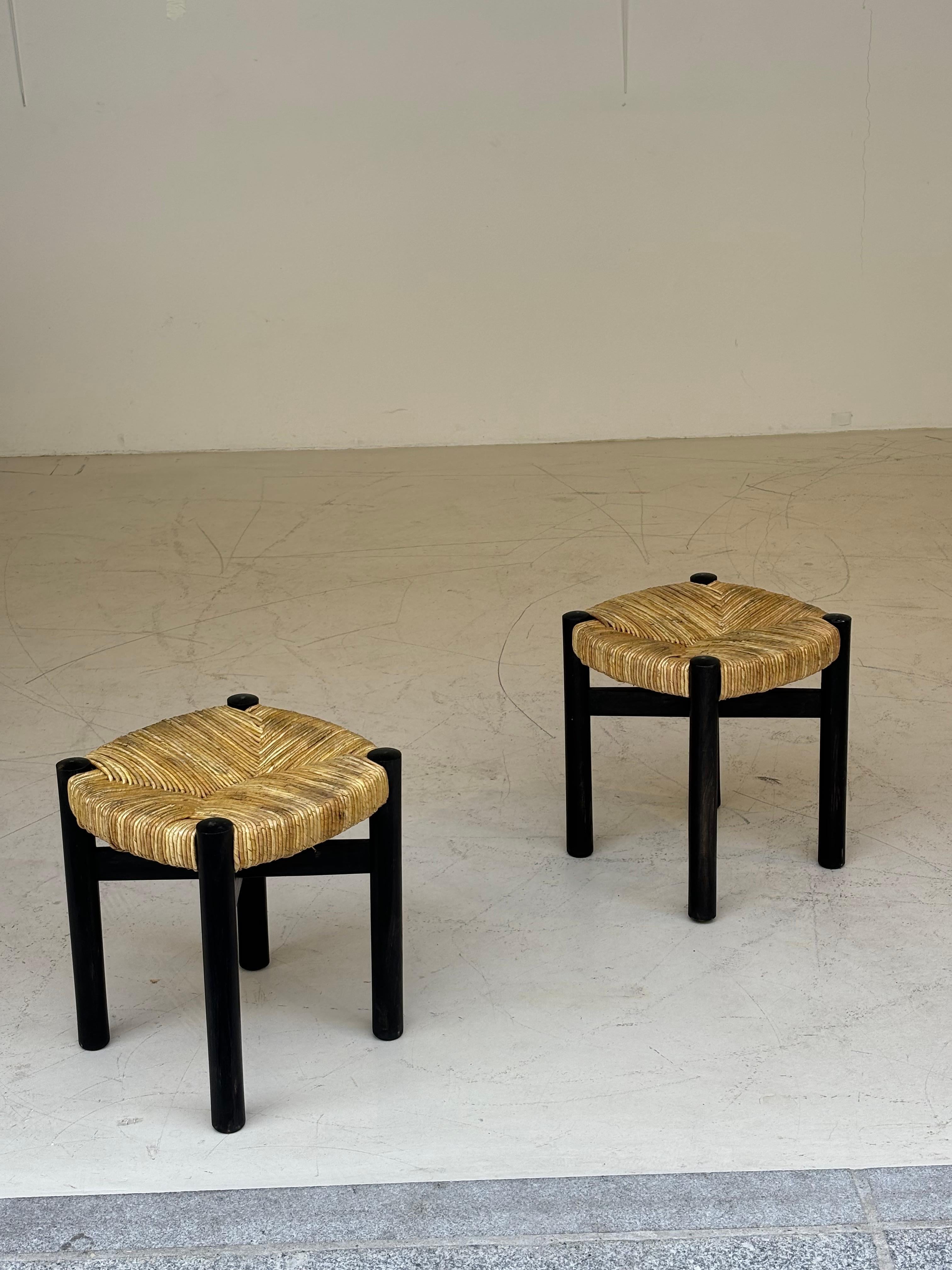 Nice pair of Meribel stools by Charlotte Perriand, original black colors