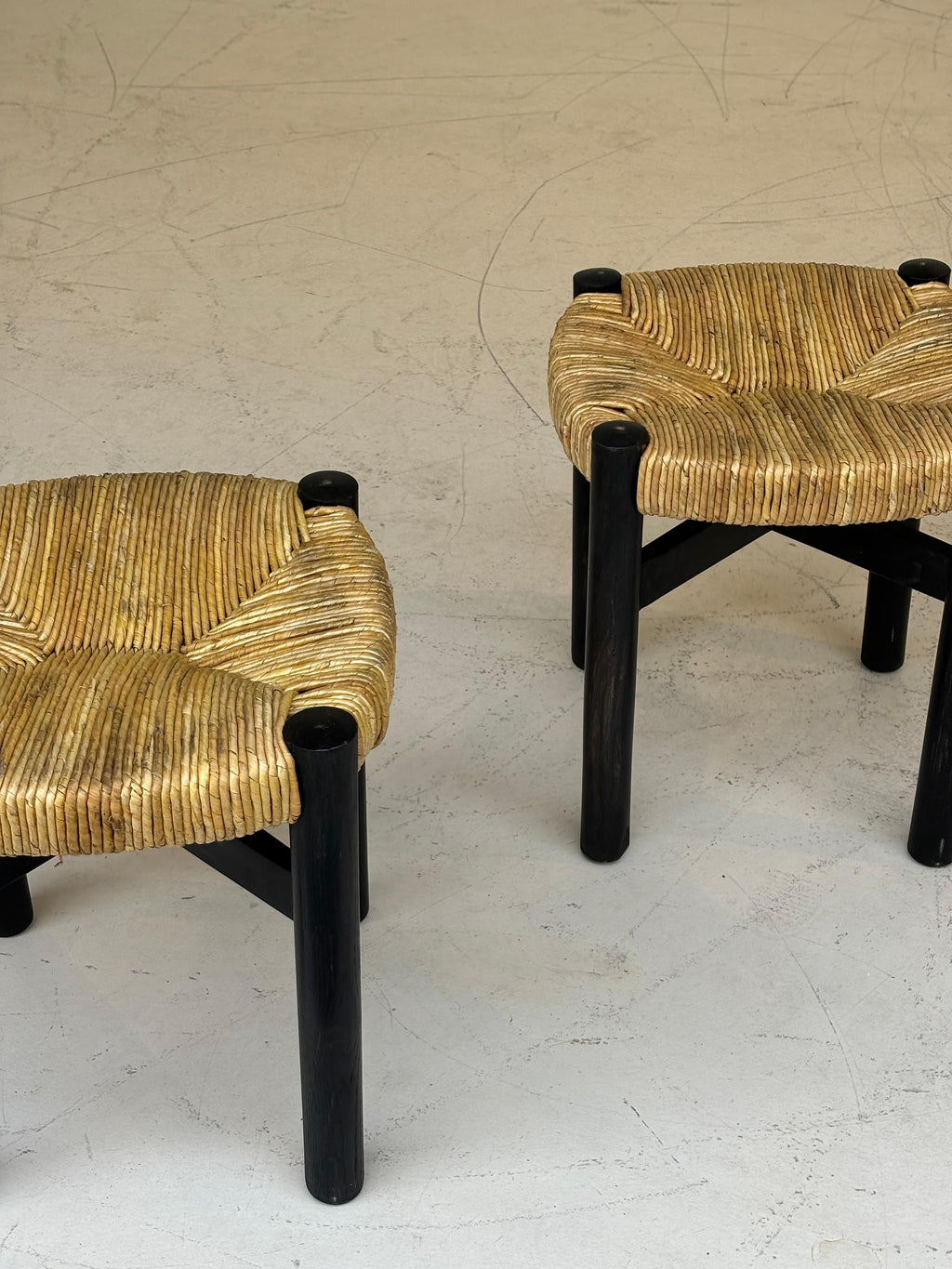 Nice pair of Meribel stools by Charlotte Perriand, original black colors