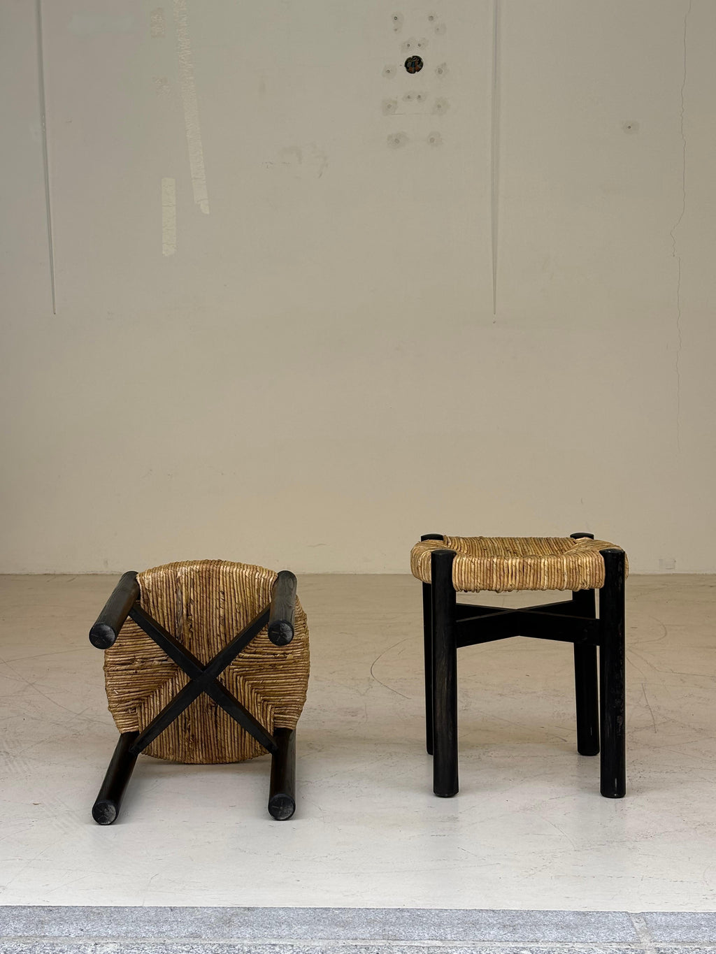 Nice pair of Meribel stools by Charlotte Perriand, original black colors