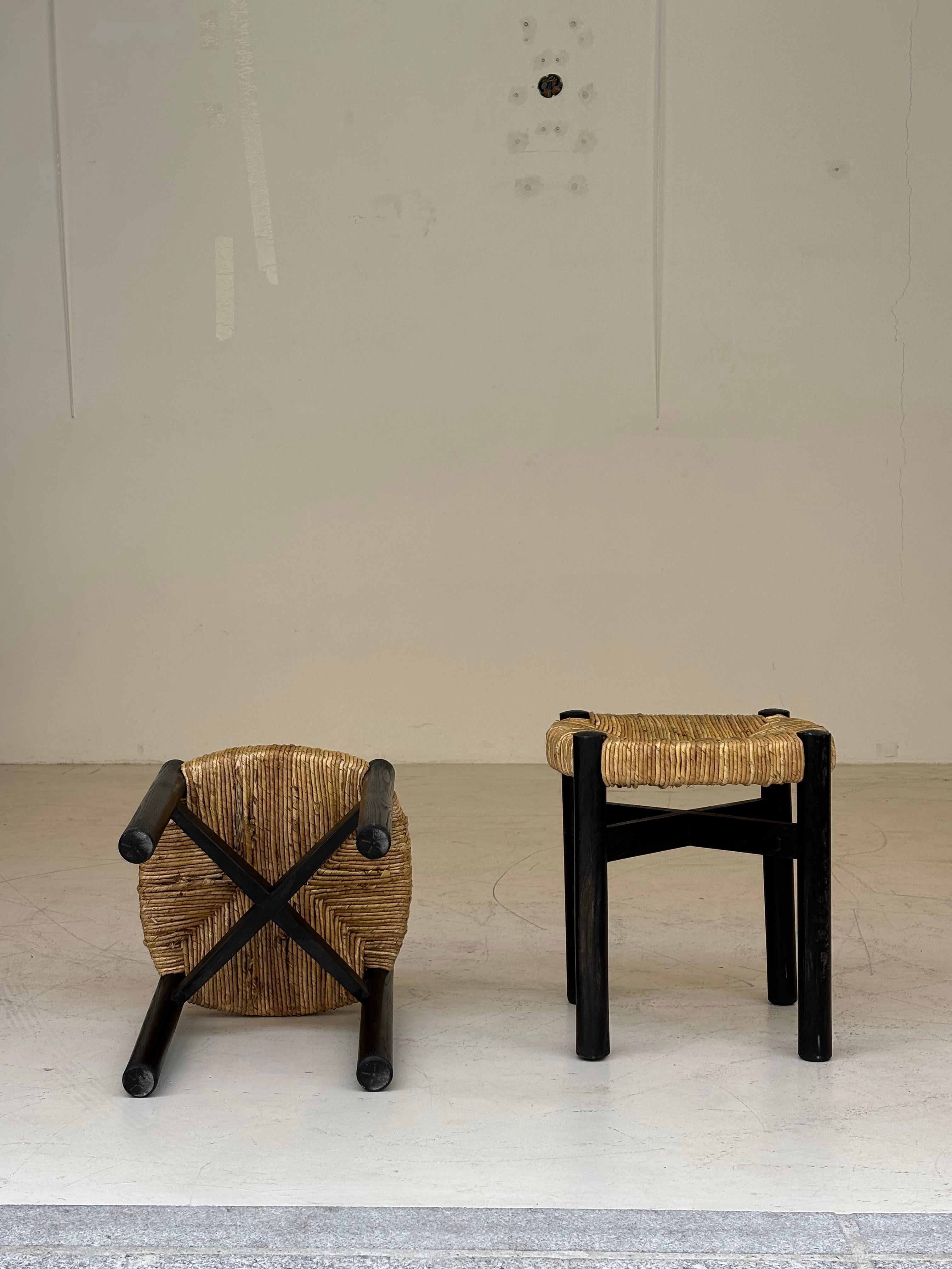 Nice pair of Meribel stools by Charlotte Perriand, original black colors