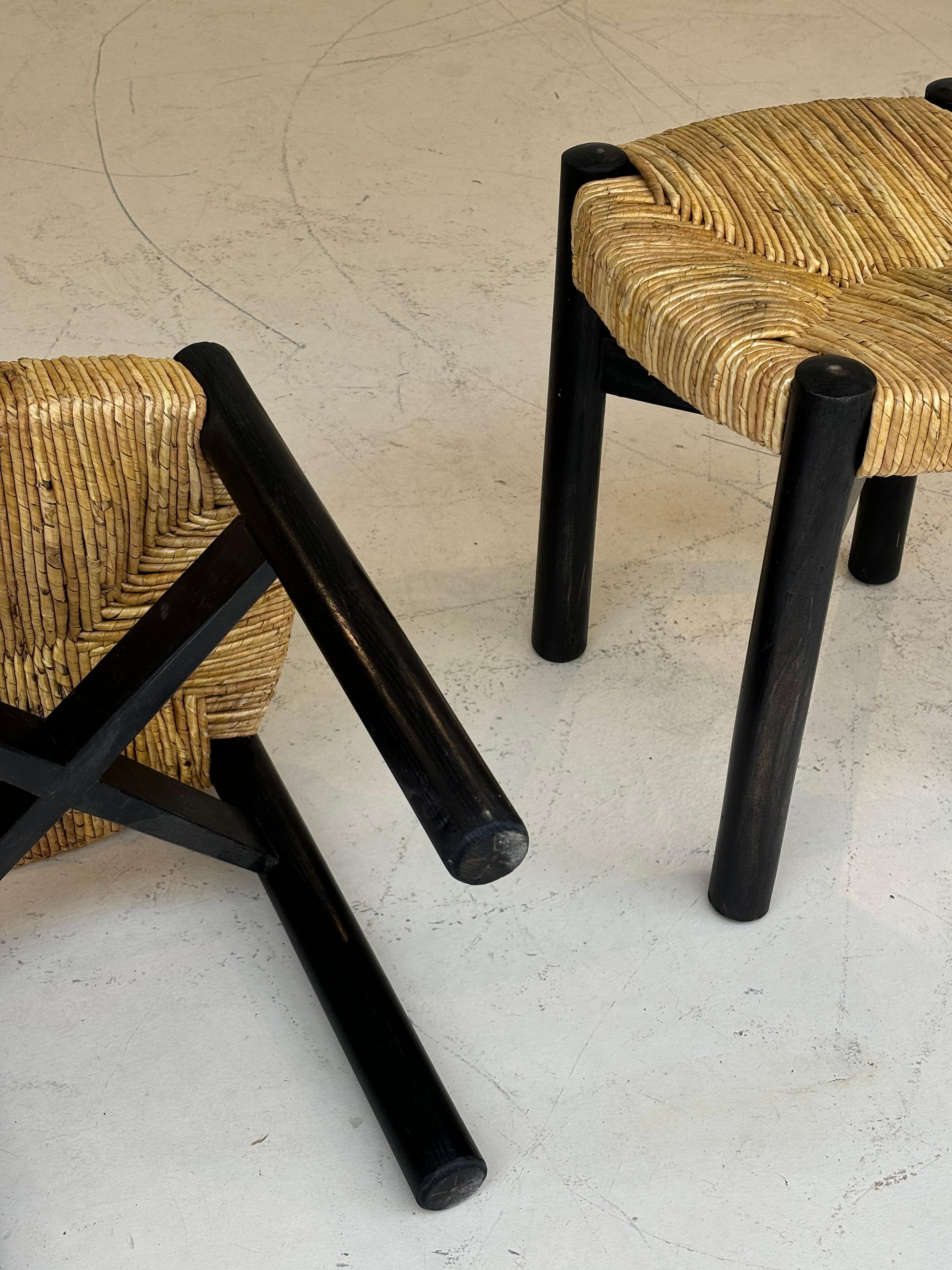 Nice pair of Meribel stools by Charlotte Perriand, original black colors