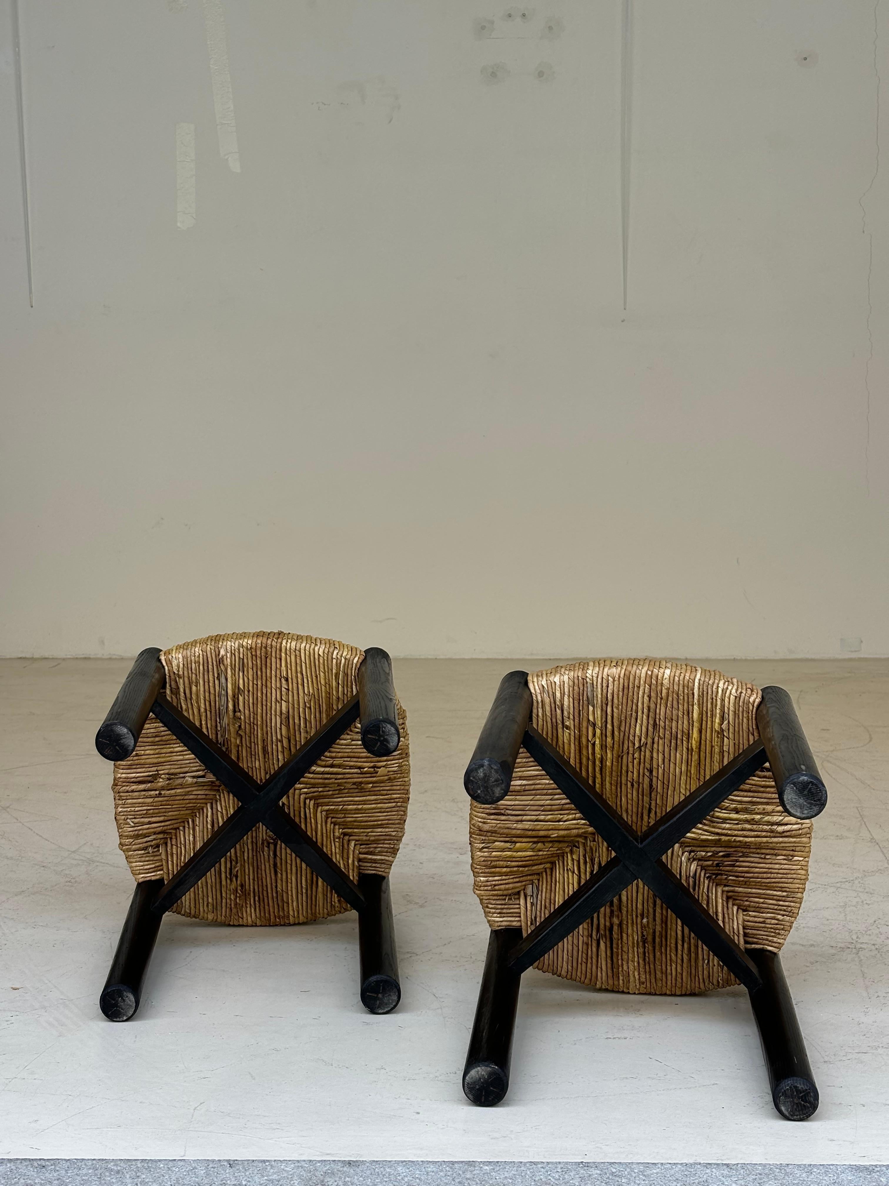 Nice pair of Meribel stools by Charlotte Perriand, original black colors